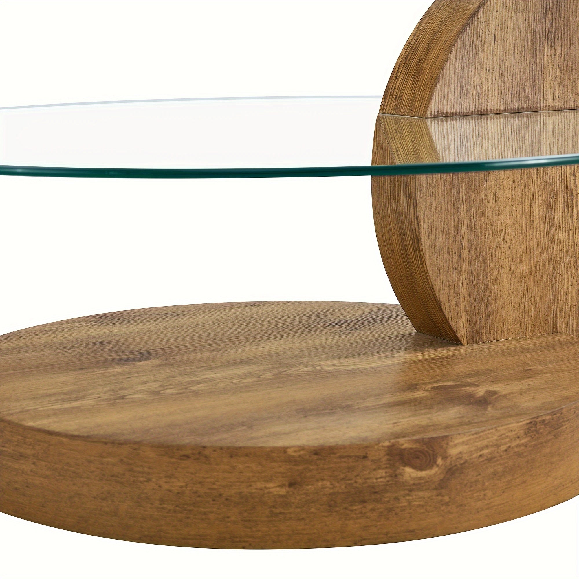 Glass Coffee Table, Modern Round Tempered Glass Coffee Tables For Living Room, 3-Tier Circle Wood Coffee Table With Storage Clear Cocktail Table For Small Space Home Office