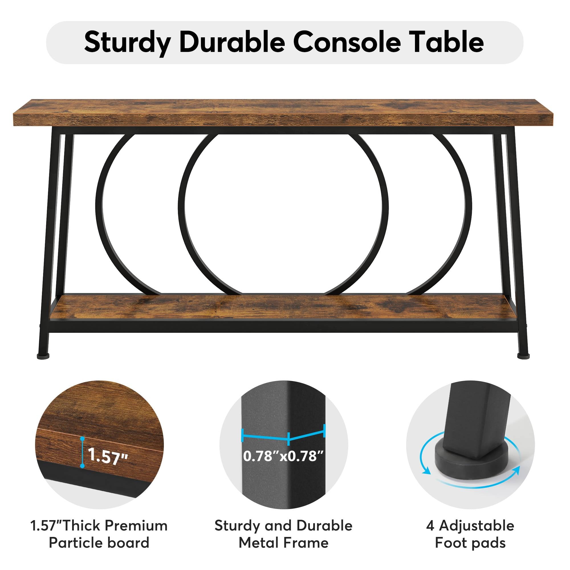 2-Tier Console Table, 180 cm Sofa Entryway Table with Storage Shelves