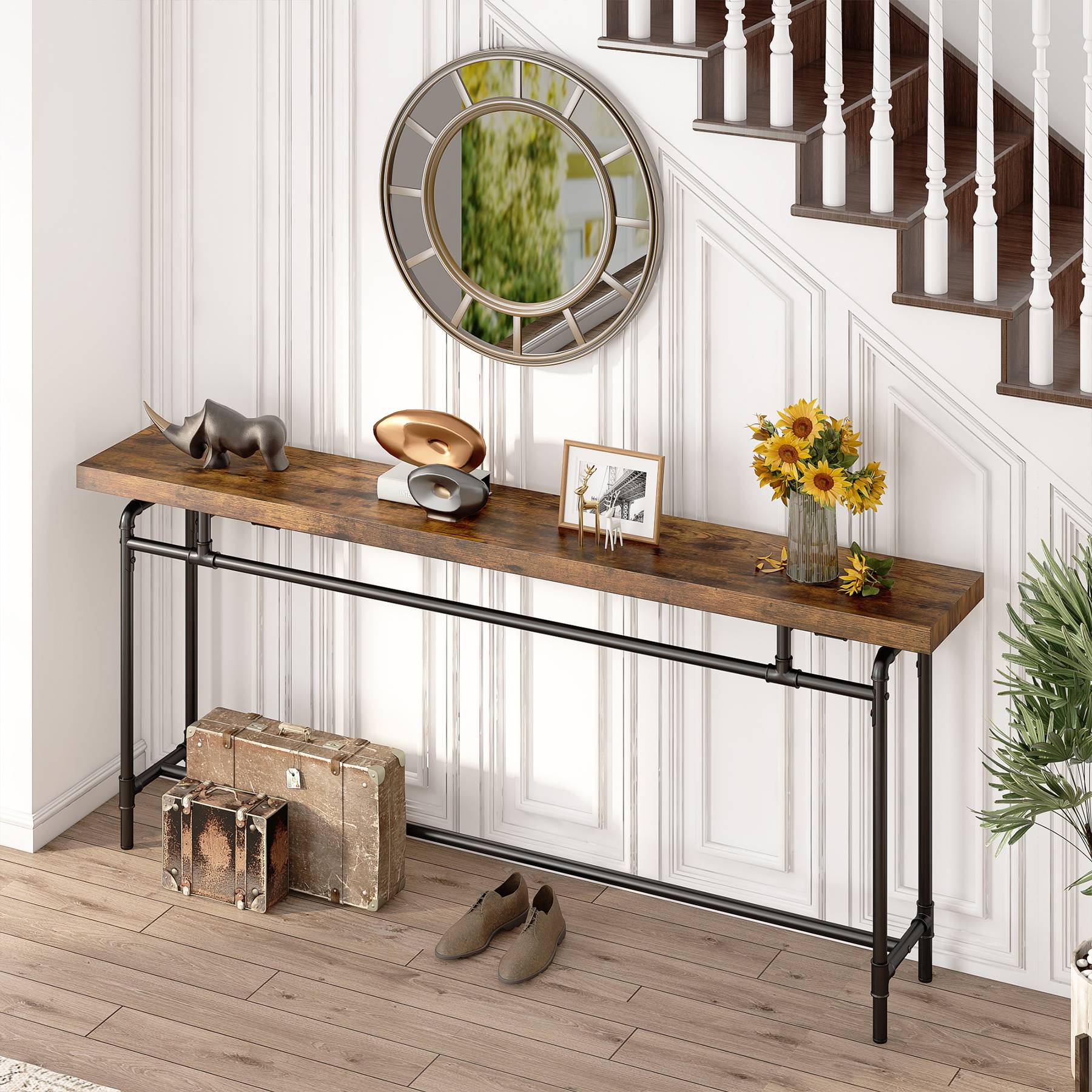 Industrial Console Table, 180 cm Narrow Foyer Sofa Table for Entrance