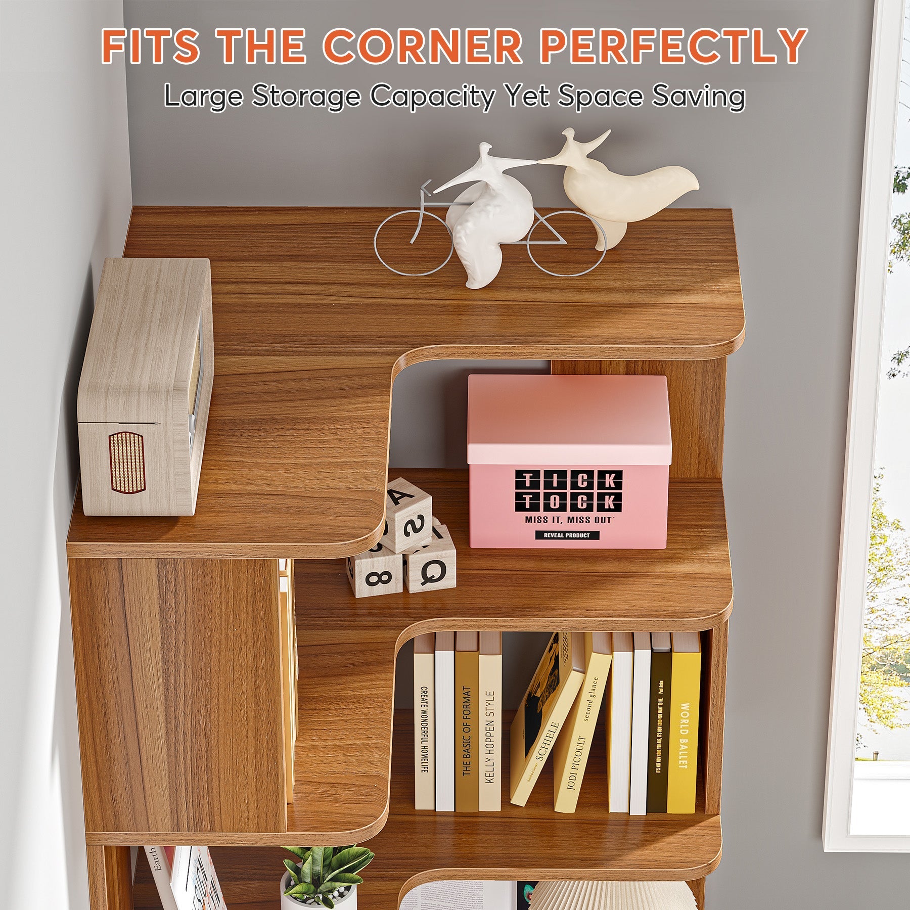 6-Tier Corner Bookshelf, 165.8 cm Corner Bookcase with Anti-Drop Panel