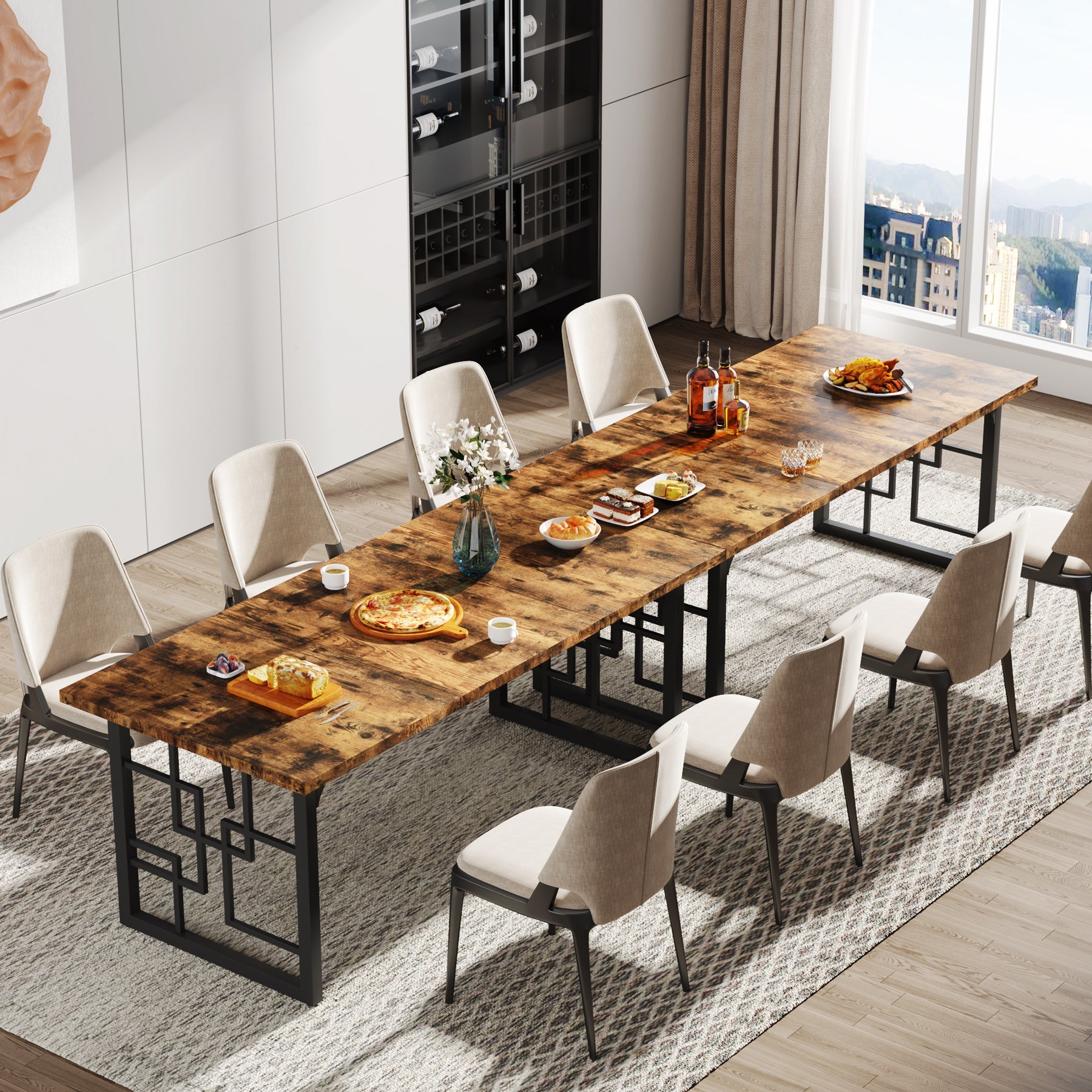 160 cm Dining Table for 4-6 People, Rectangular Wooden Dinner Kitchen Table