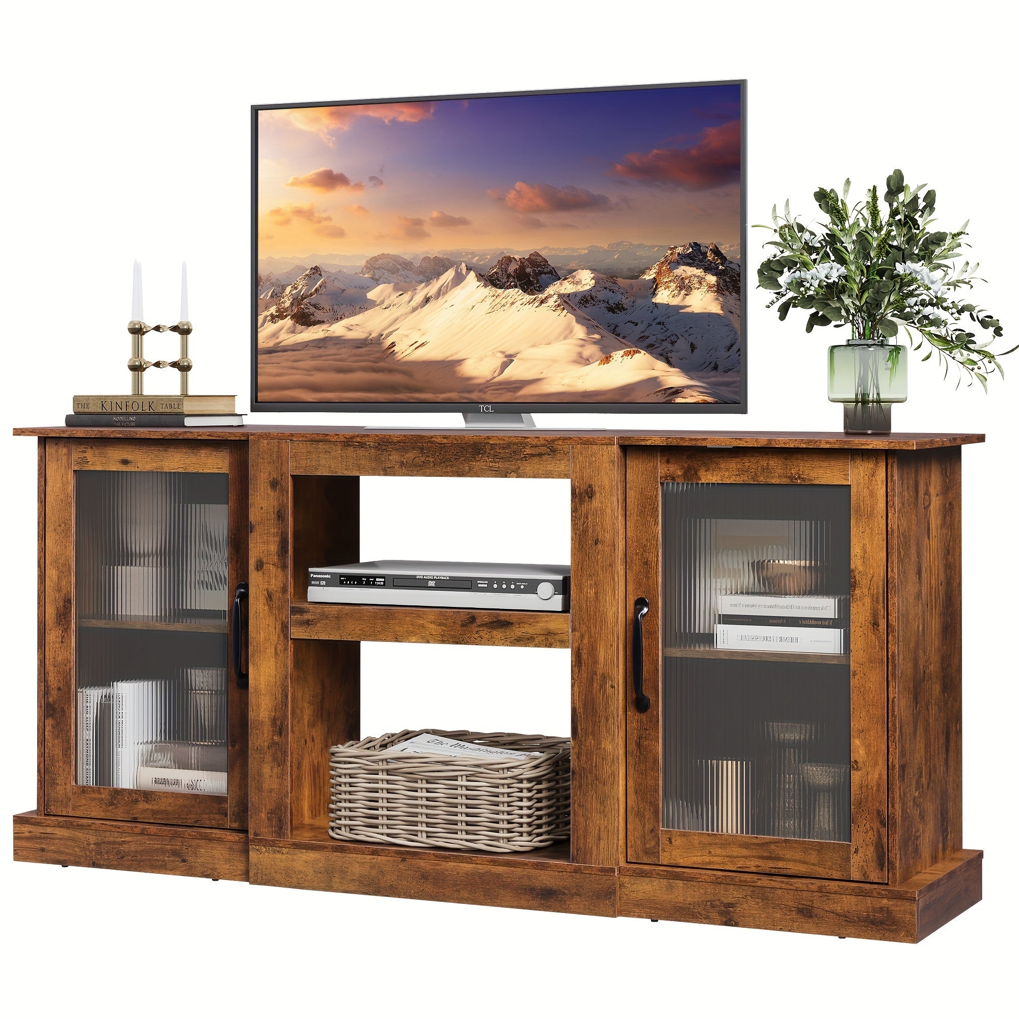 Retro TV Stand for 165cm TV, TV Console Cabinet with Storage, Open Shelves Entertainment Center for Living Room and Bedroom