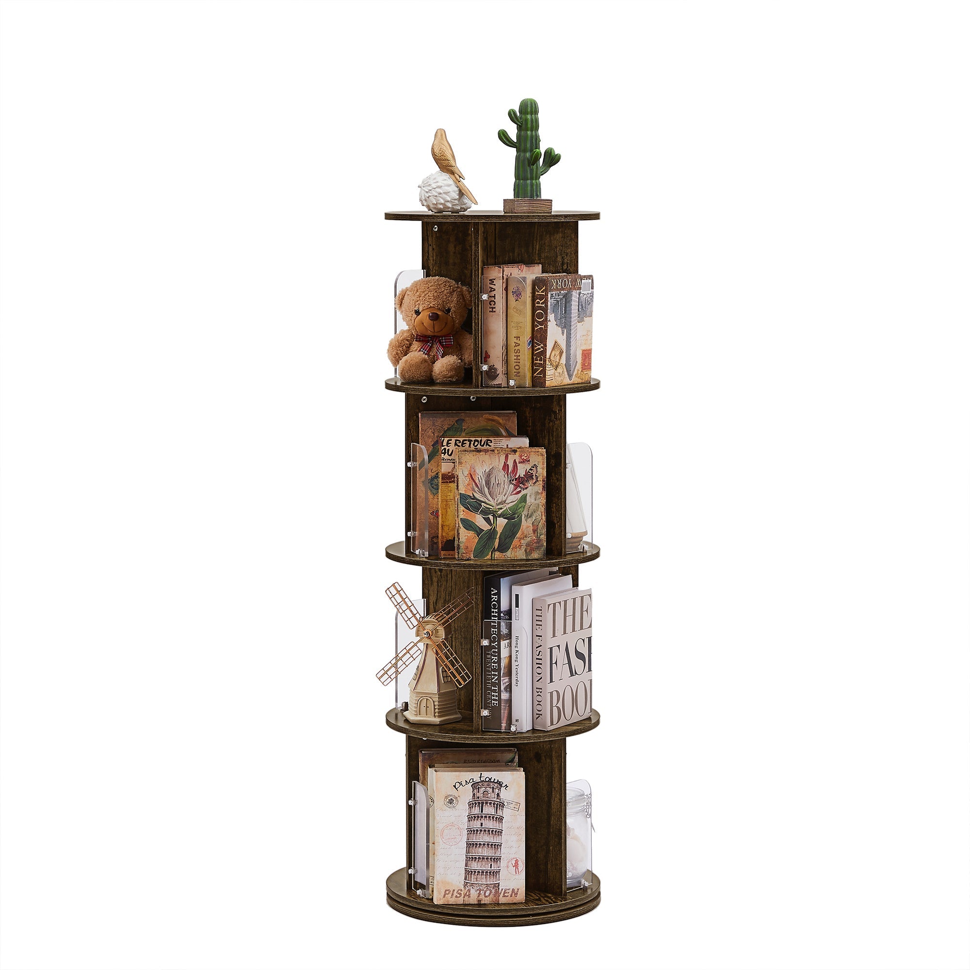 4-Tier Rotating Bookshelf 360 Floor Standing Round Bookshelf for Bedroom, Living Room