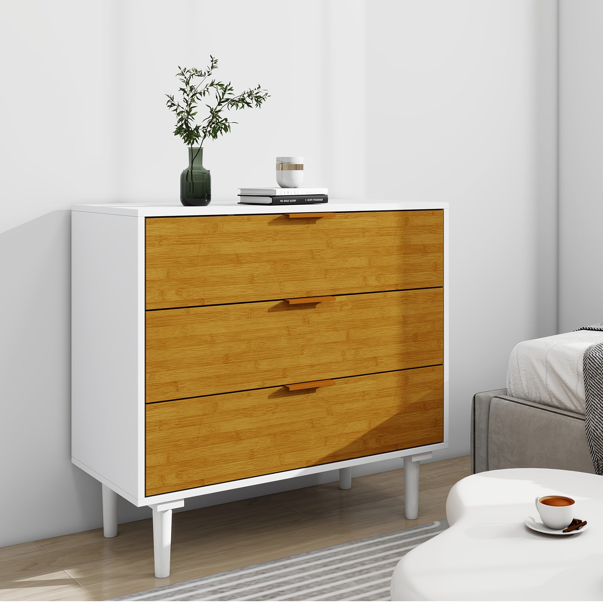 3 Drawer Dresser for Bedroom, Wood Storage Small Dresser Organizer, Modern Chest Of Drawers, for Living Room Hallway Closet Bedroom