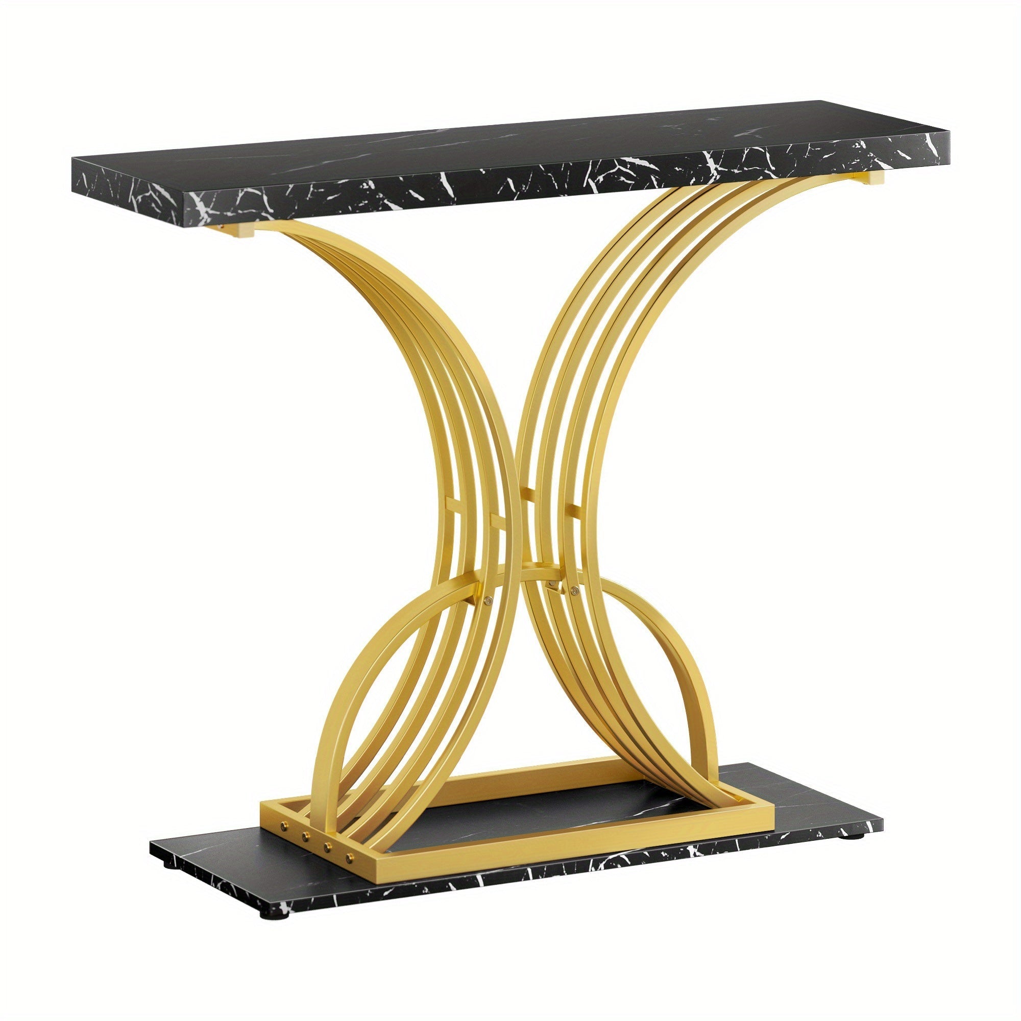 Modern Faux Marble Accent Console Table with Gold Metal Legs for Entryway Sofa - Perfect Halloween and Christmas Gift