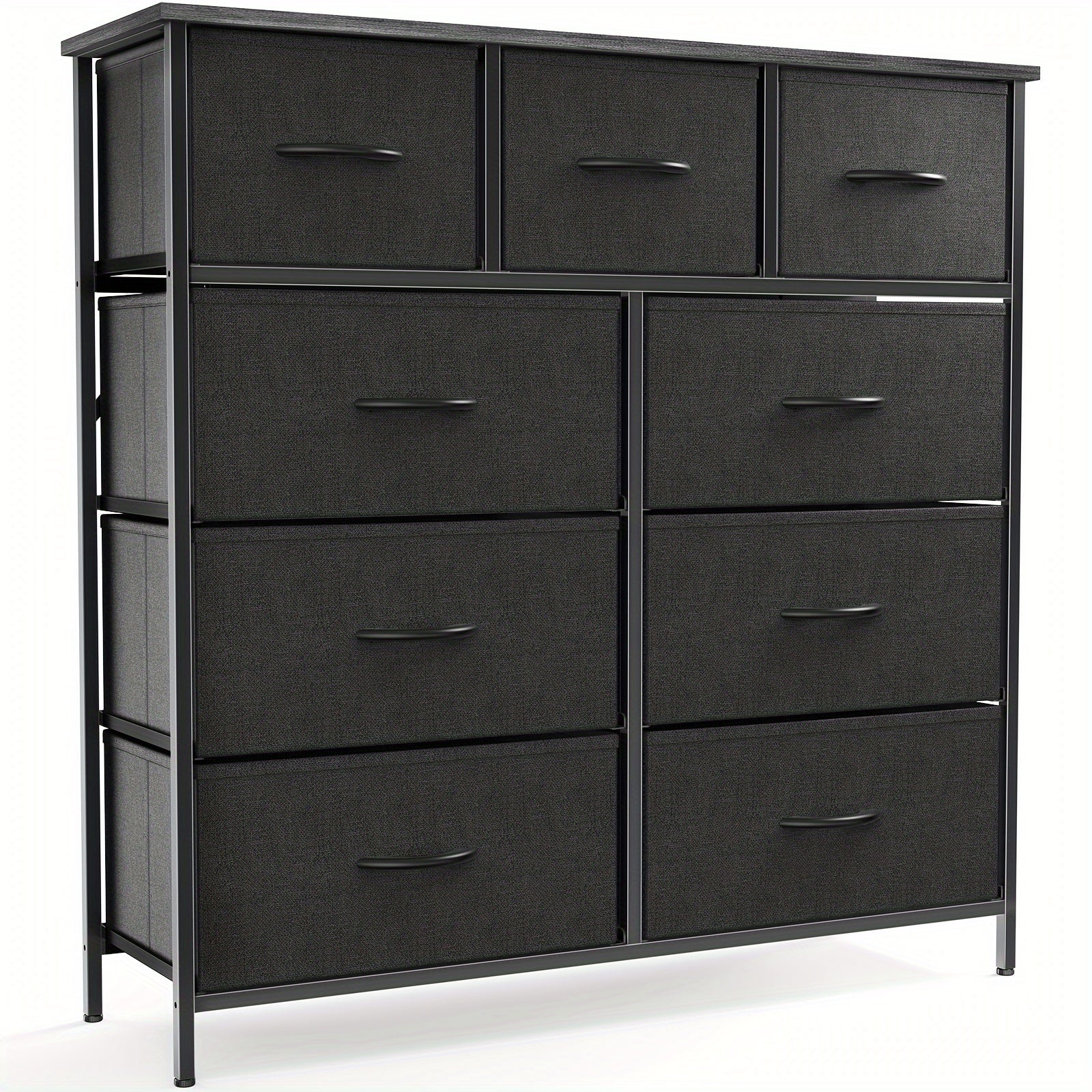 Dresser With 9 Drawers Fabric Storage Tower, Storage Cabinet Organizer Unit For Lab, Living Room, Hallway, Closets & Nursery - Sturdy Steel Frame, Wooden Top & Anti-tilt Function