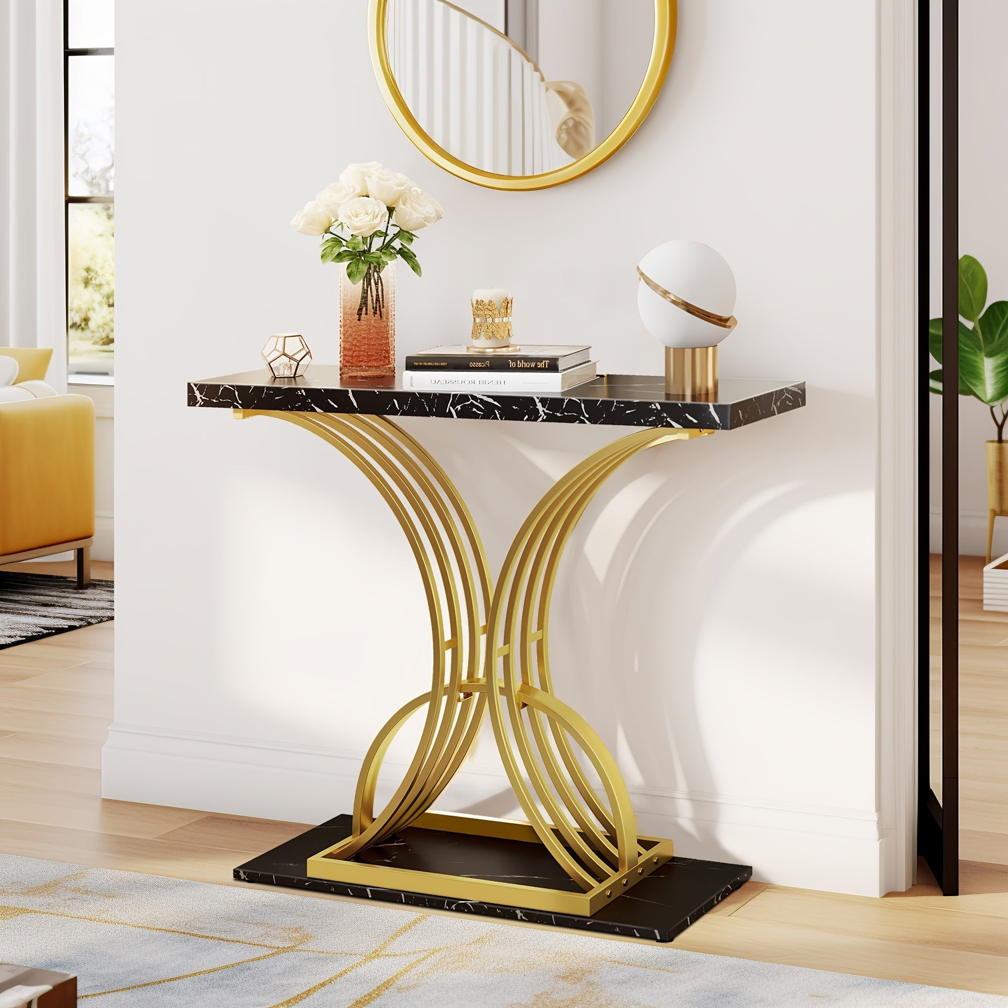 Elegant Marble-Topped Console Table with Adjustable Feet Pads - Stylish Accent for Living Room, Entryway, Bedroom (in cm)