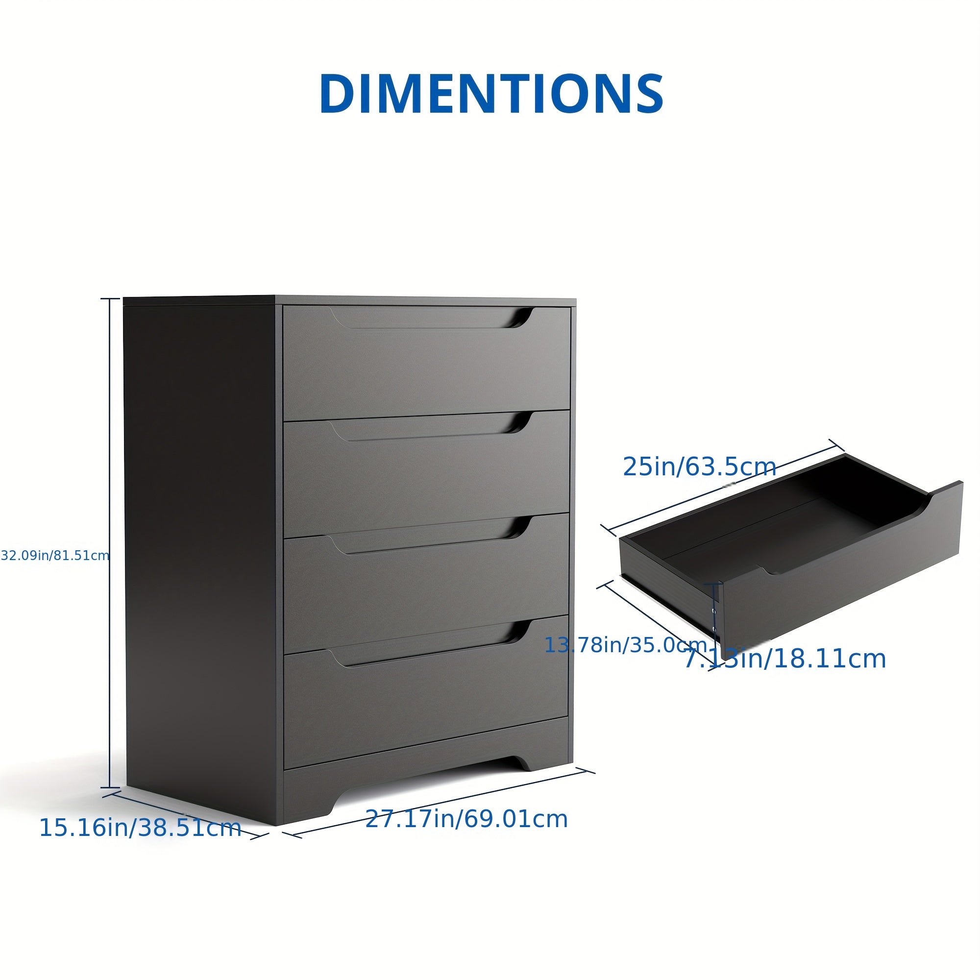 Wood Dresser 4 Drawer Double Tier Dresser, Modern Wood Chest Of Drawer for Living Room, Bedroom, Modern Simple Dresser White/Black, Easy to Assemble, Christmas Gifts