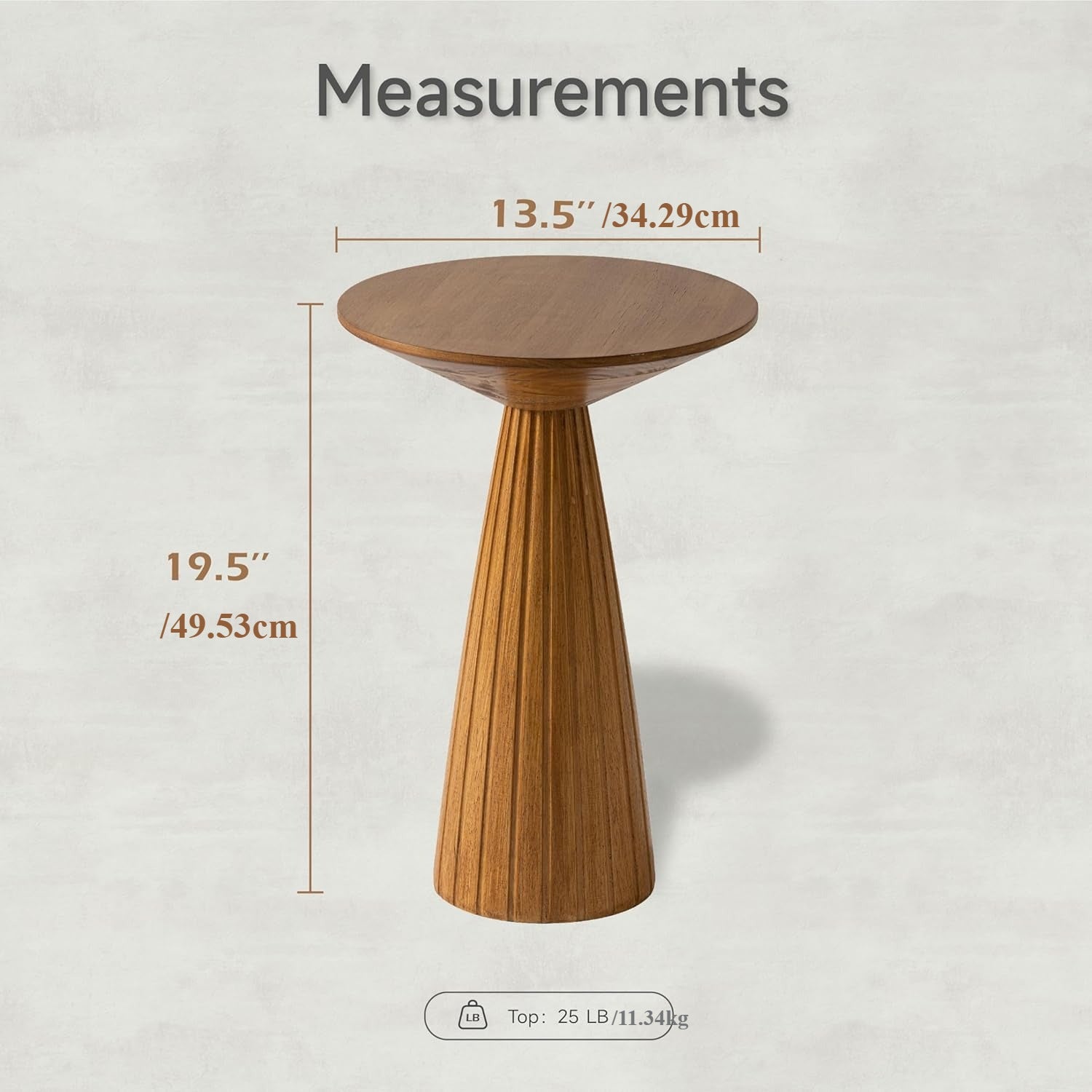 Space-Saving Walnut Round Pedestal End Table - Textured Finish, Tapered Base, Easy One-Step Assembly - Ideal for Small Spaces in Living Room or Bedroom, Table for Living Room