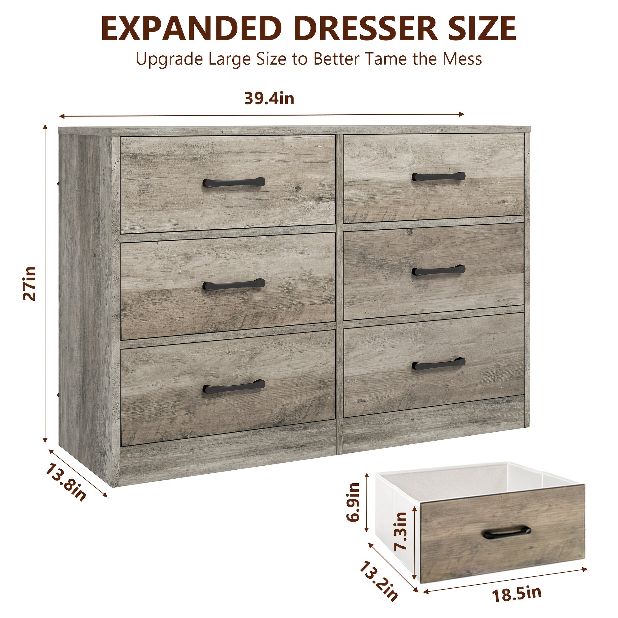 Charming Rustic Wood Double Dresser - 6-Drawer Storage Organizer for Bedroom & Living Room, Durable Faux Wood Construction