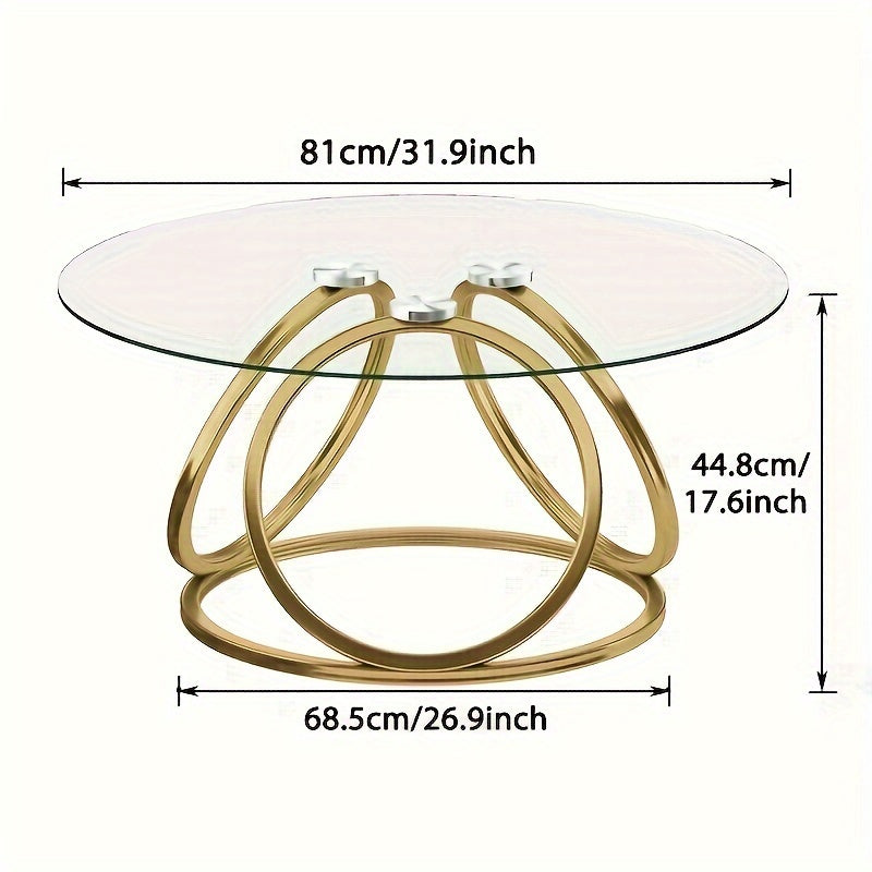 Modern Round Coffee Table, Tempered Glass Center Table With Metal Frames, Golden Coffee Table Coffee Table For Living Room Office, 1 PC