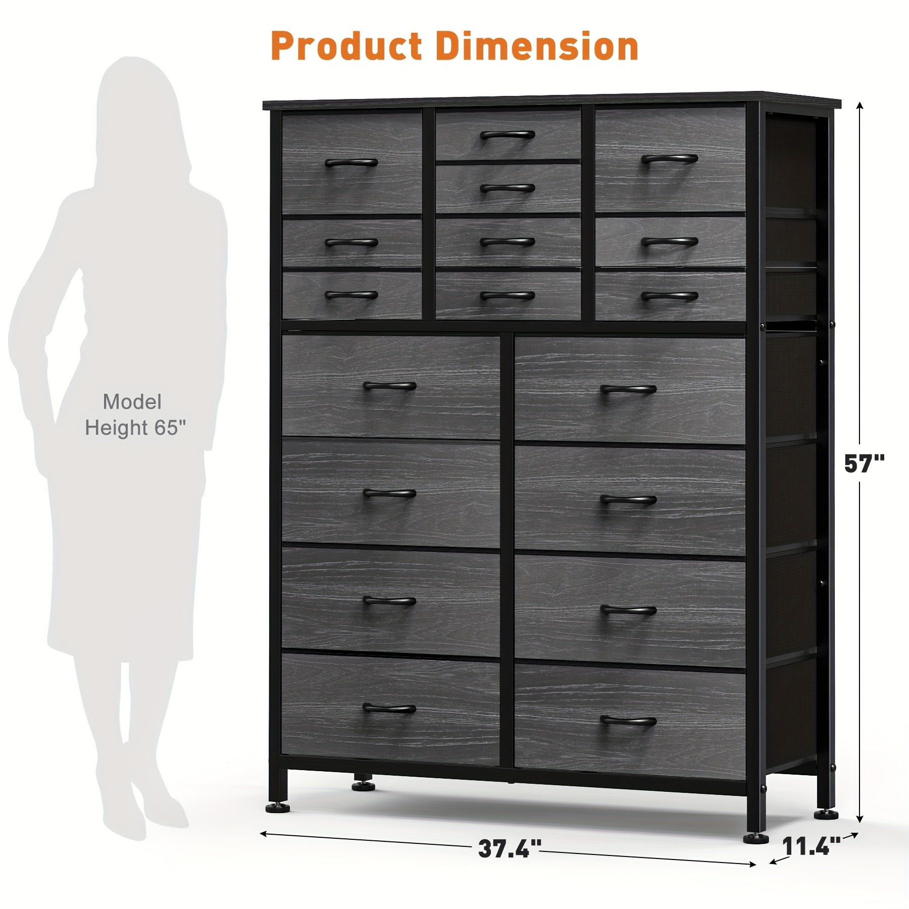 Dresser for Bedroom Tall Dresser Chests of Drawers with 18 Fabric Drawers Wood Top for Closets Living Room