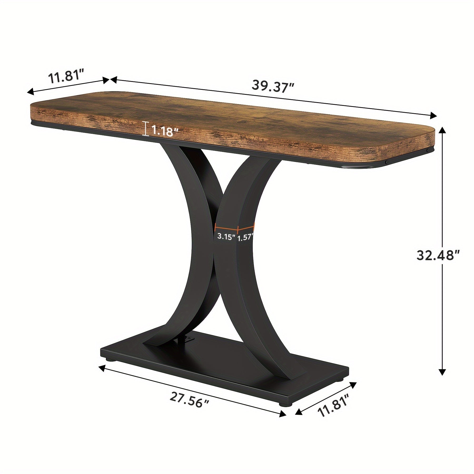 102 cm Industrial Console Table, Narrow Foyer Table with Geometric Base, Rustic Accent Table for Living Room, Entrance, Hallway, Entryway