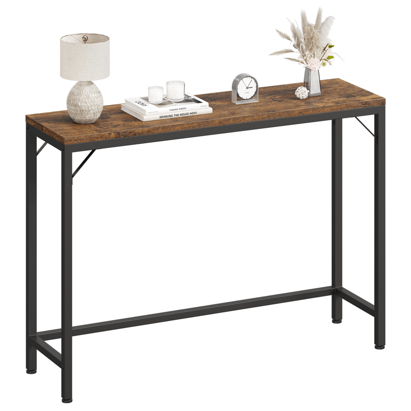 1pc Industrial Narrow Console Table, 100 cm Behind Couch Sofa End Table, Modern Hallway Storage for Entryway, Living Room, Bedroom - Slim Design with Metal Frame and Wooden Top, Console Table for Living Room