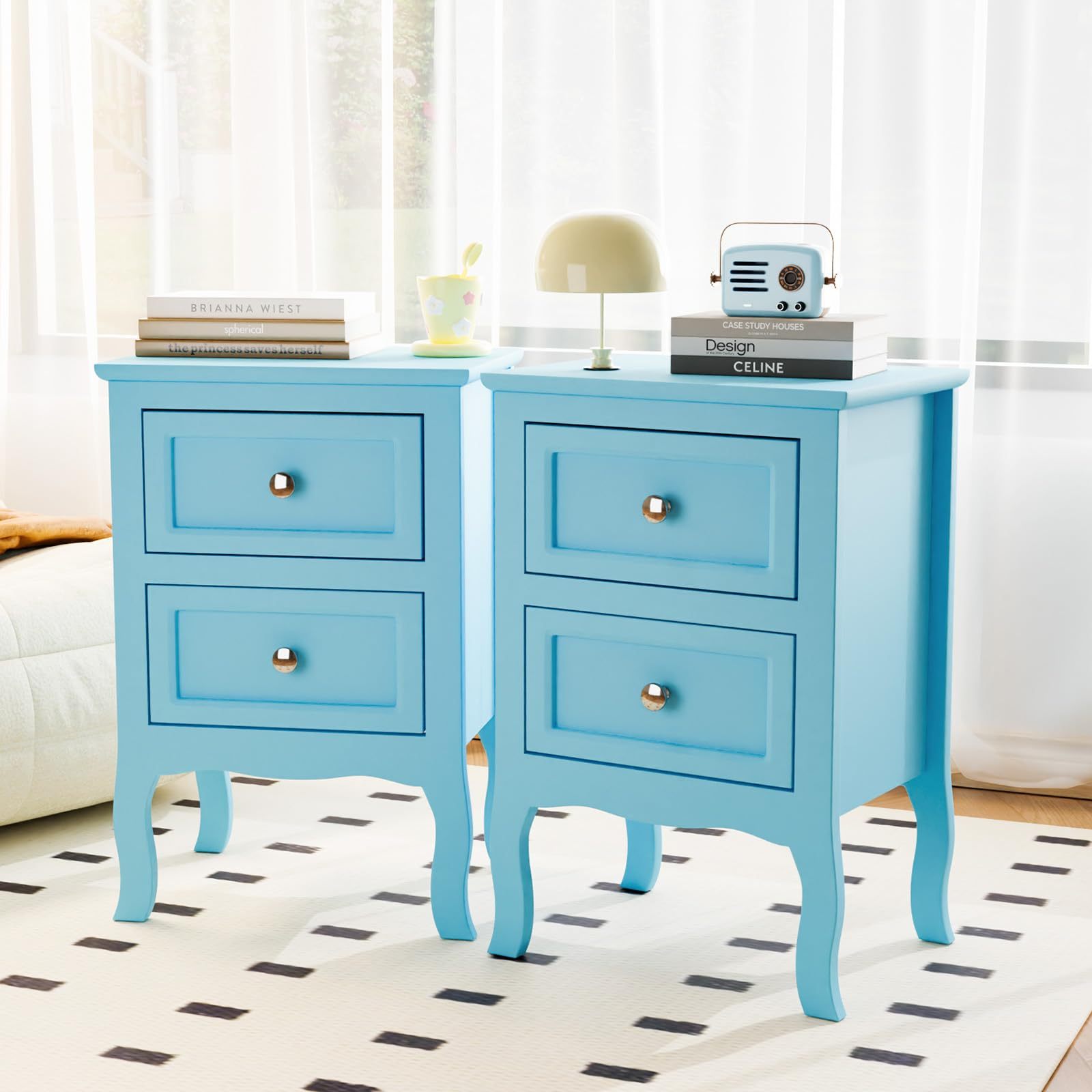 Nightstand with 2 Drawers, Night Stands for Bedrooms, Small Bed Side Table/ Night Stand with Drawers for Small Spaces