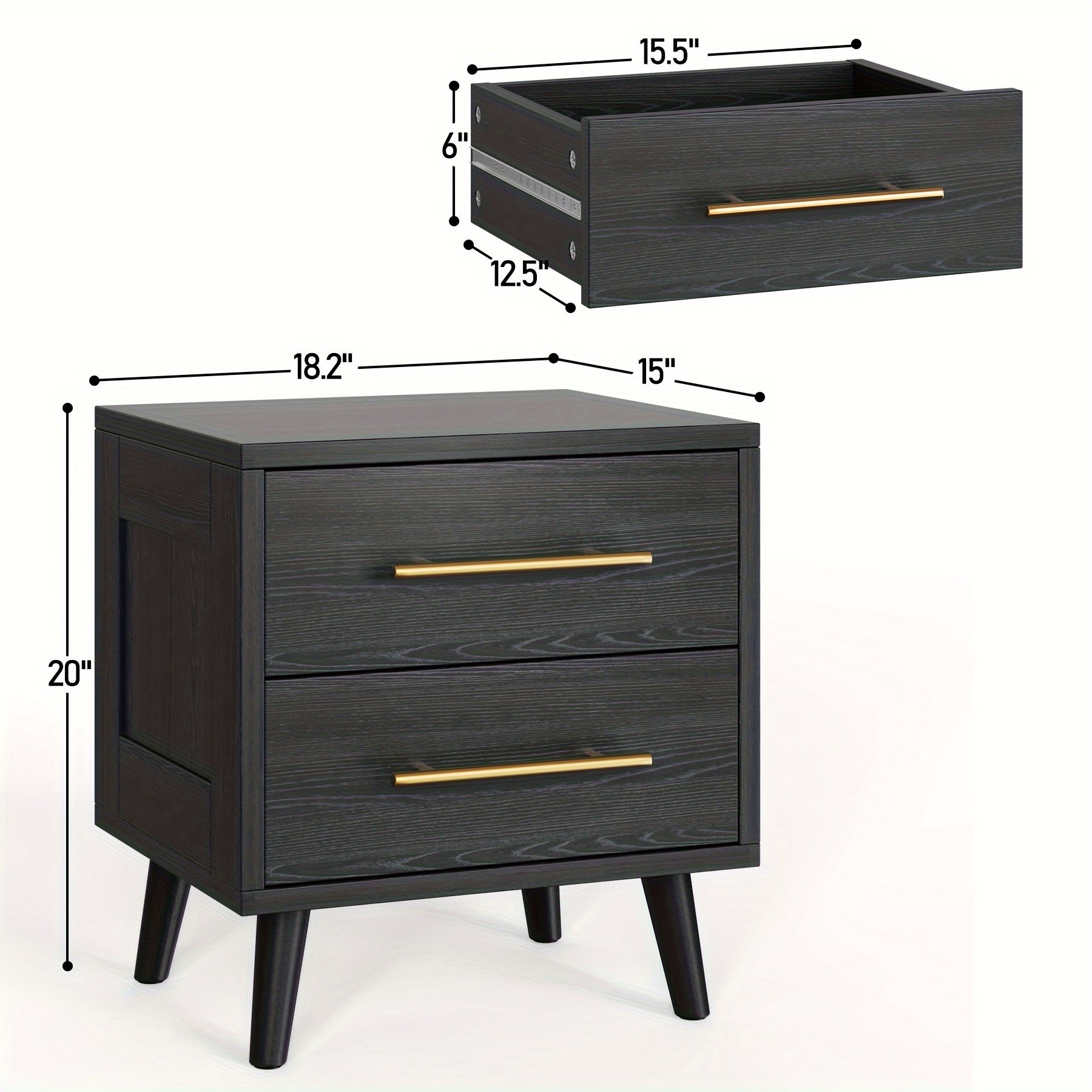 Nightstand, Bedside Table With Metal Handles, Modern Wood Night Stand 2 Drawer Dresser For Bedroom