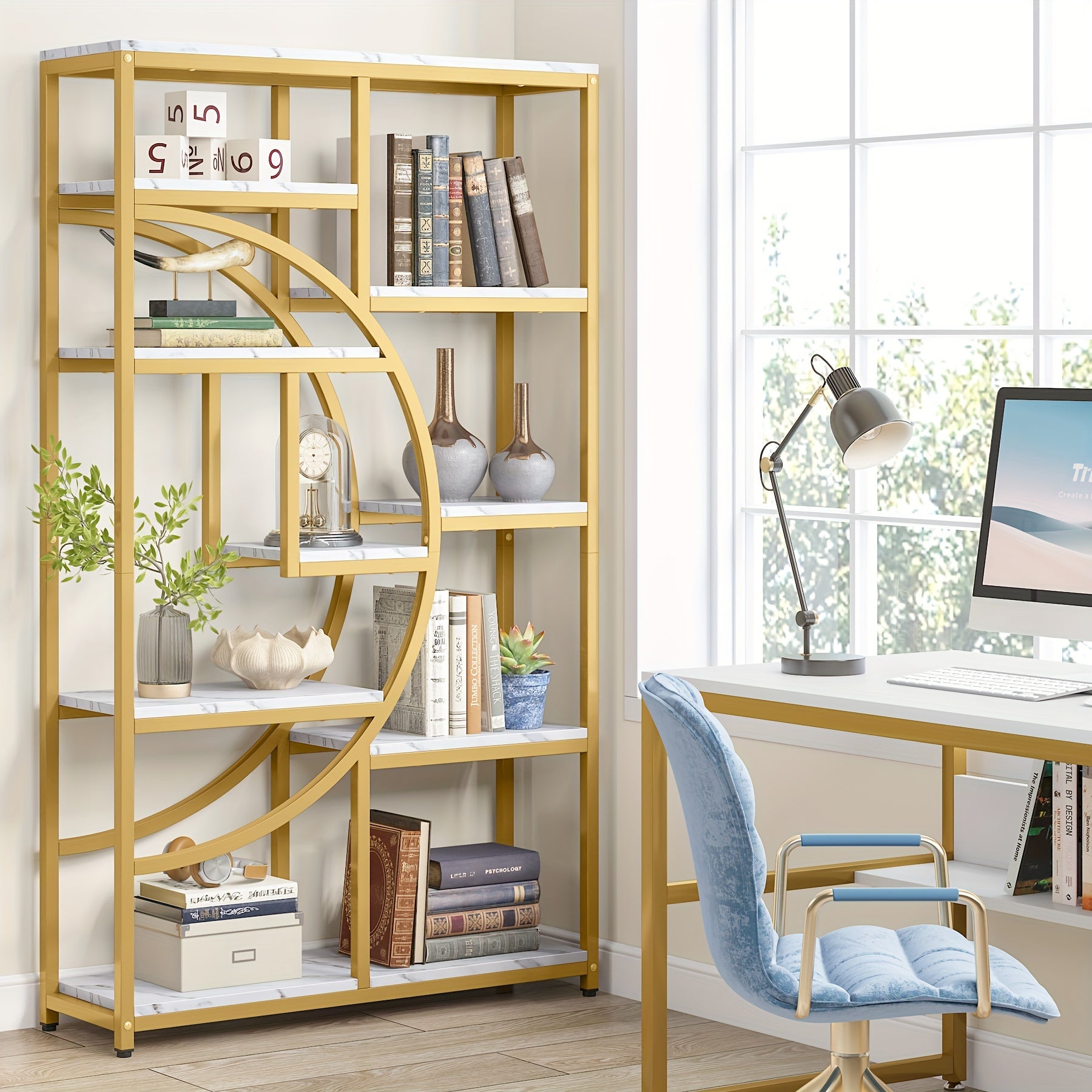 5-Tier Etagere Bookshelf, 175cm Freestanding Book Display Rack for Living Room, Bedroom