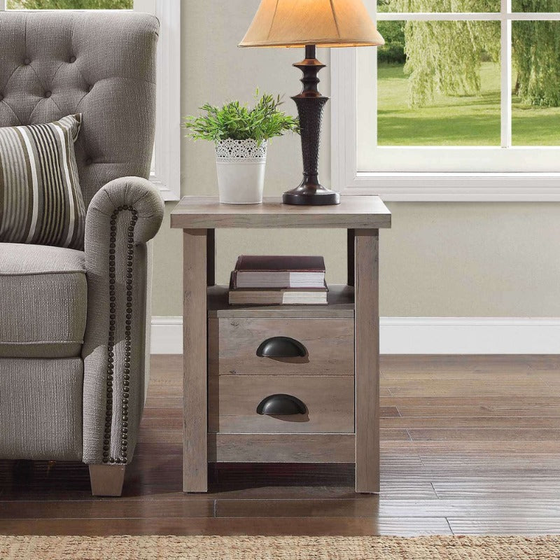 Modern farmhouse side table, plant rack, rustic grey