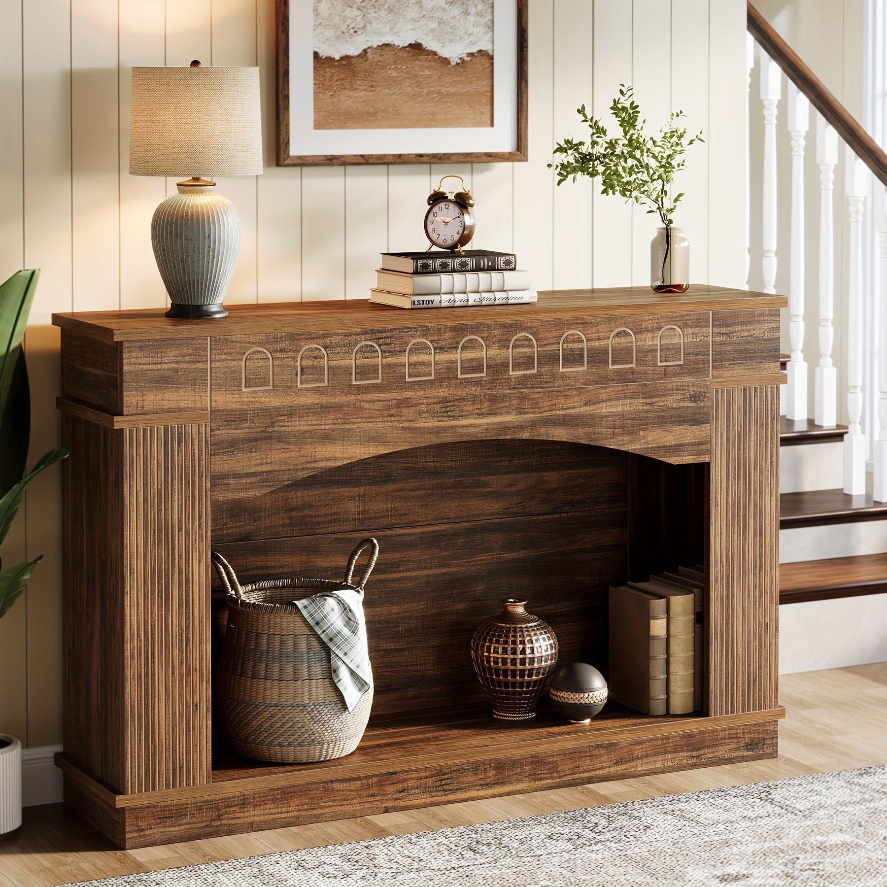 Elegant 2-Tier 120 cm Console Table for Entryway & Living Room Decor: Farmhouse-Style Sofa Table Behind Couch, Perfect Hallway or Foyer Accent Piece