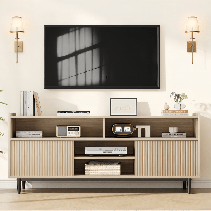 Modern 70-Inch TV Stand with Storage and Sliding Doors - Sleek Entertainment Center for Home