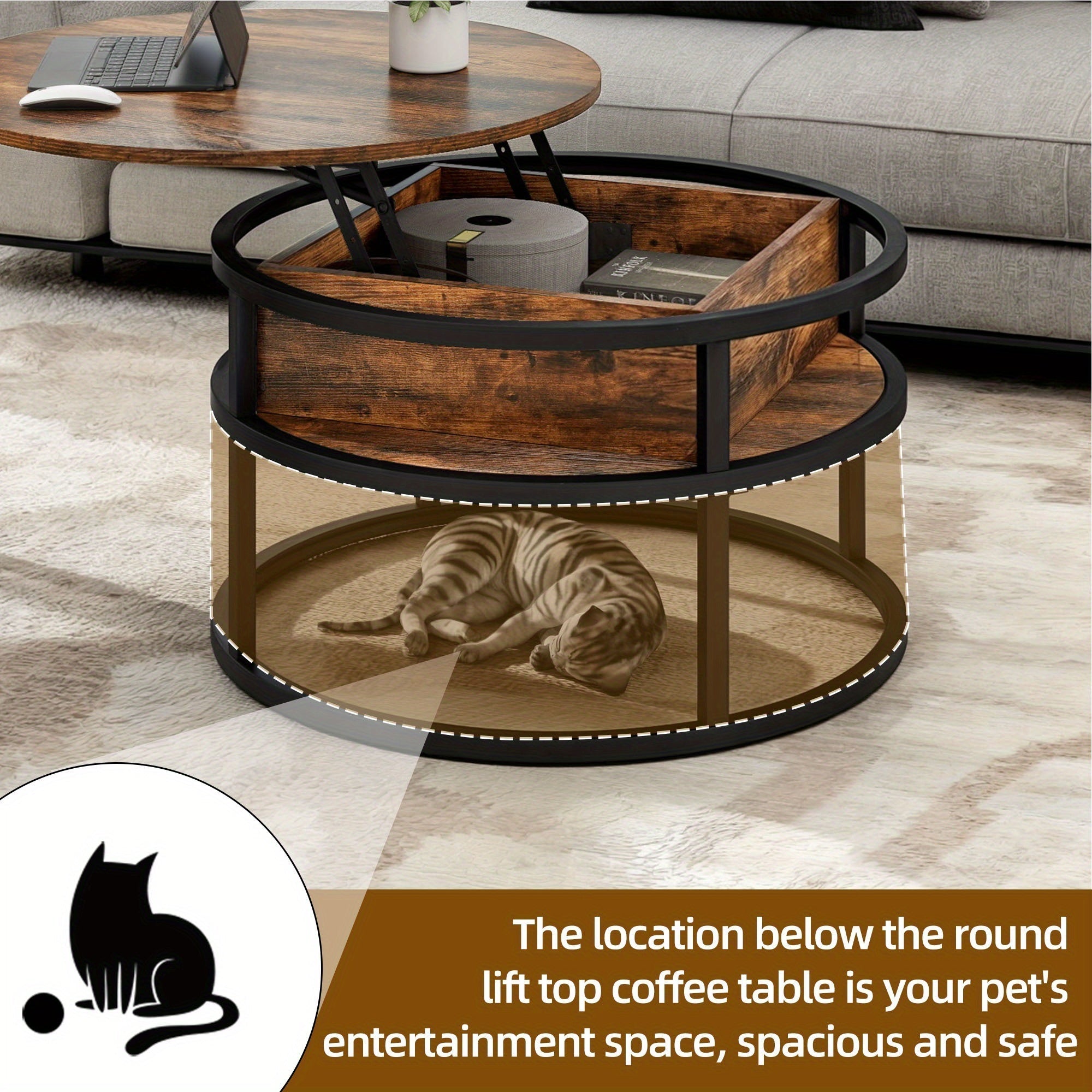 Circle Lift Top Coffee Table for Living Room for Christmas Decor