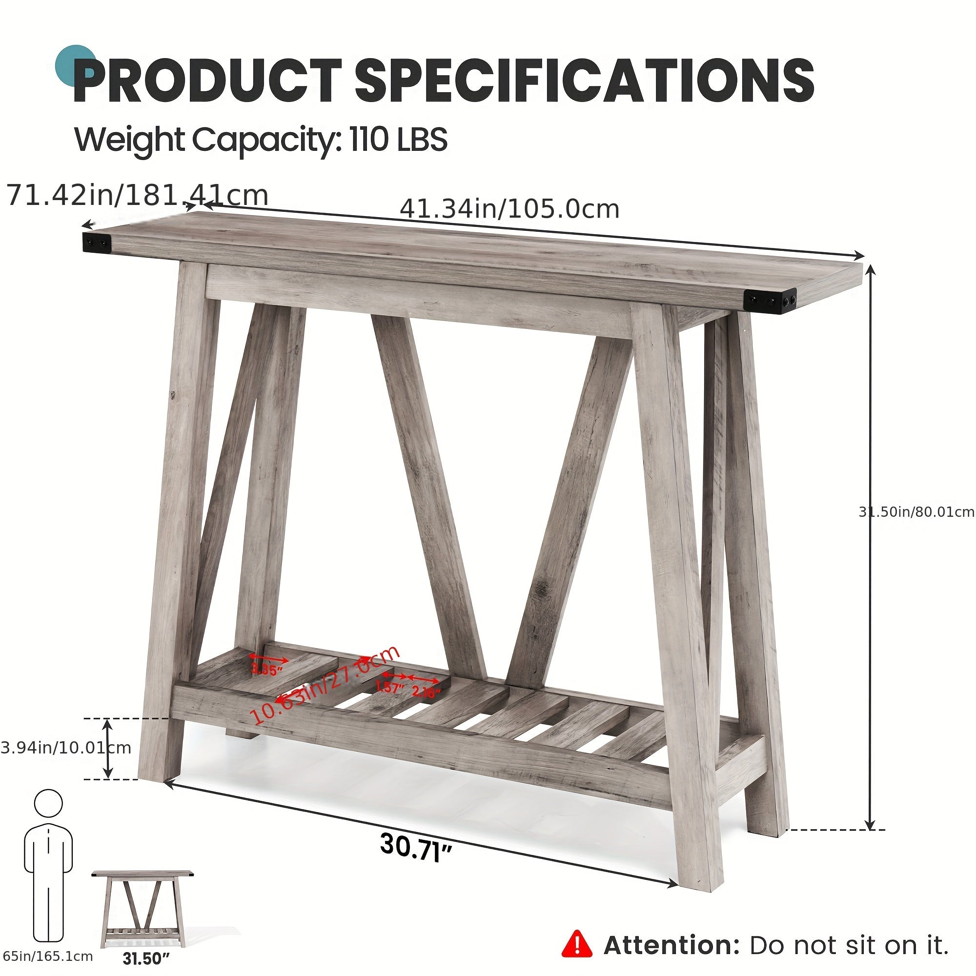 Chic Grey Wash MDF Entryway Console Table with Shelves - Modern Farmhouse Style, Durable Hardwood Material, Easy Assembly, Perfect for Living Room or Hallway Decor, Table Decor (Dimensions in cm)