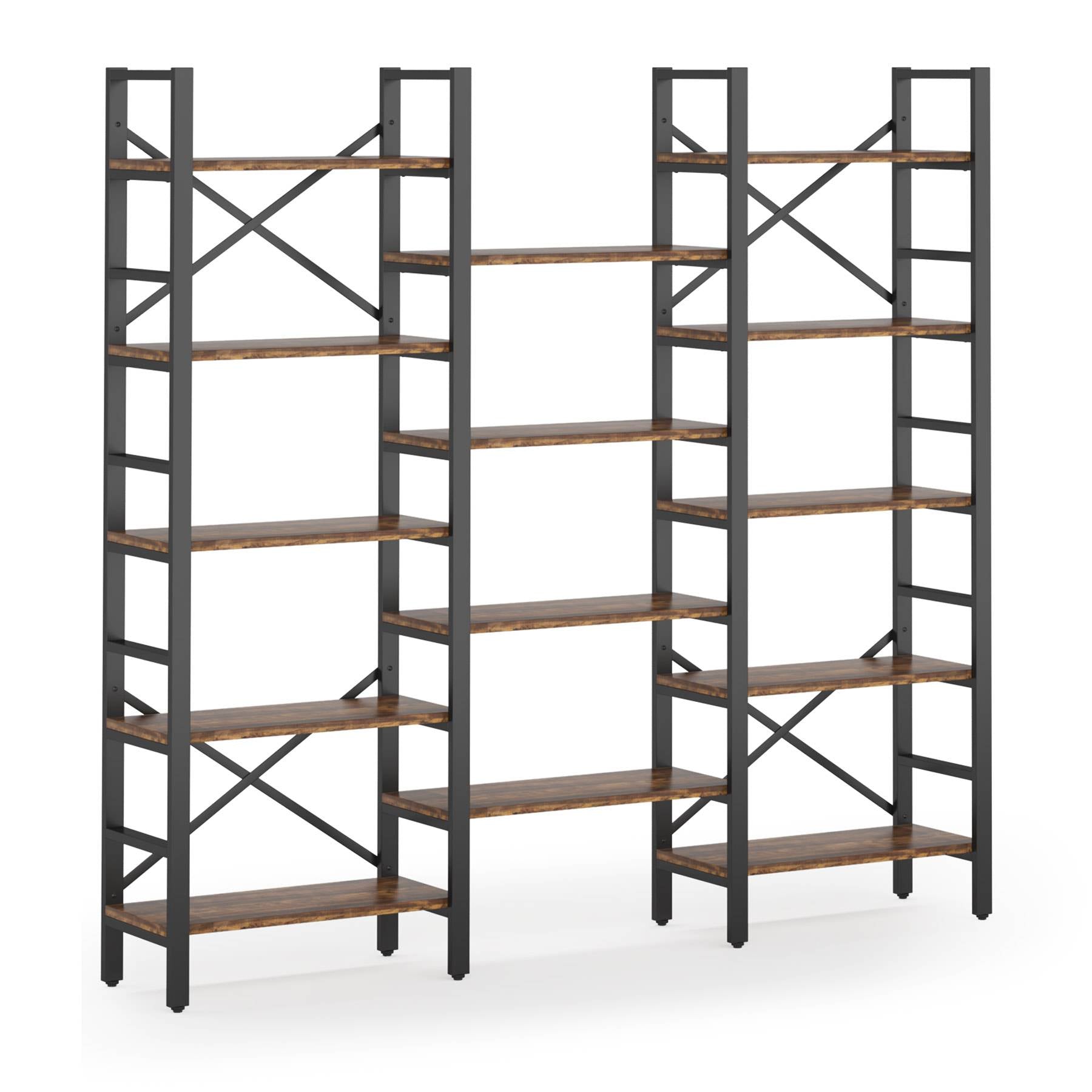 Industrial Bookshelf, Triple Wide 14-Shelves Etagere Bookcase (cm)