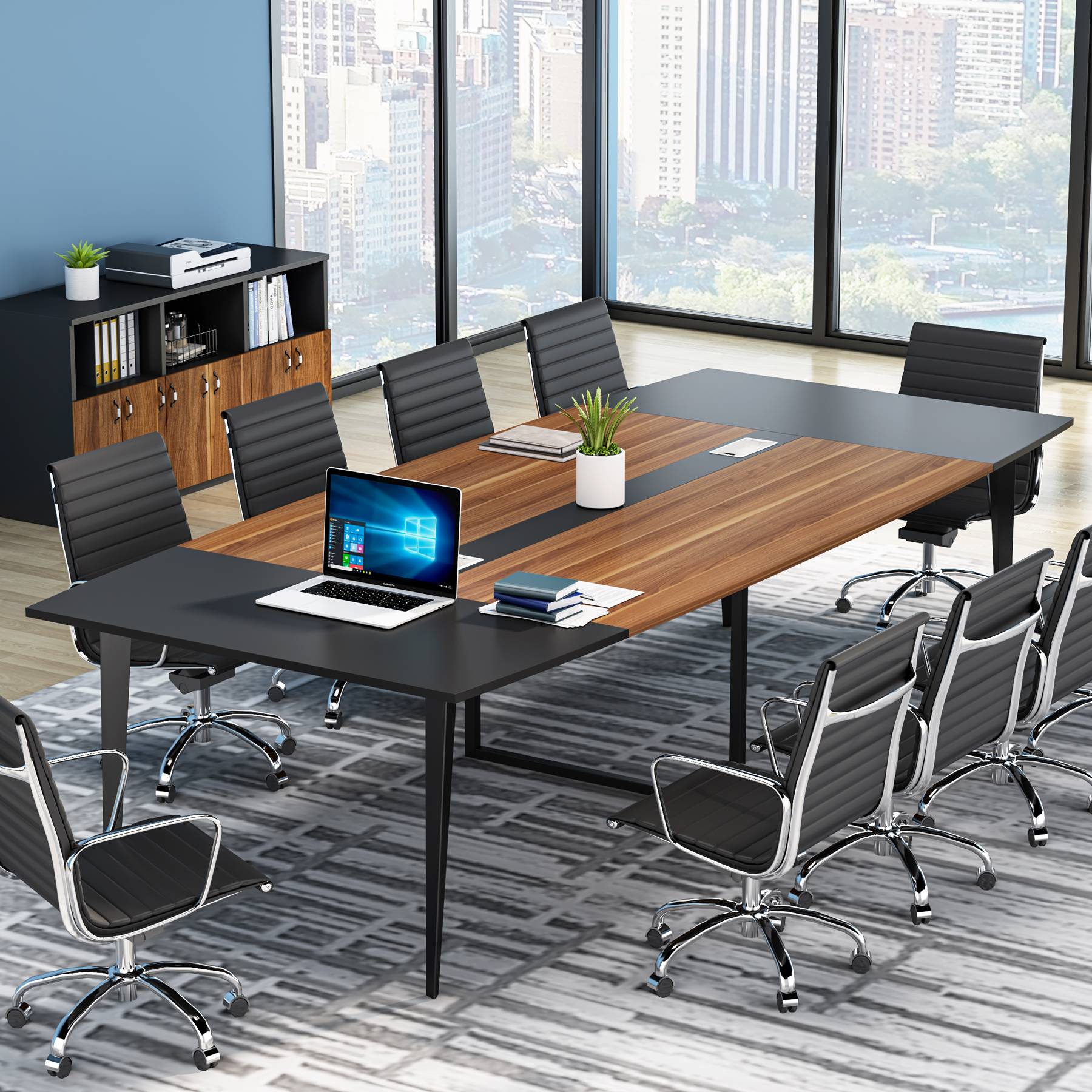 183 cm / 244 cm Conference Table, Modern Boat Shaped Meeting Table