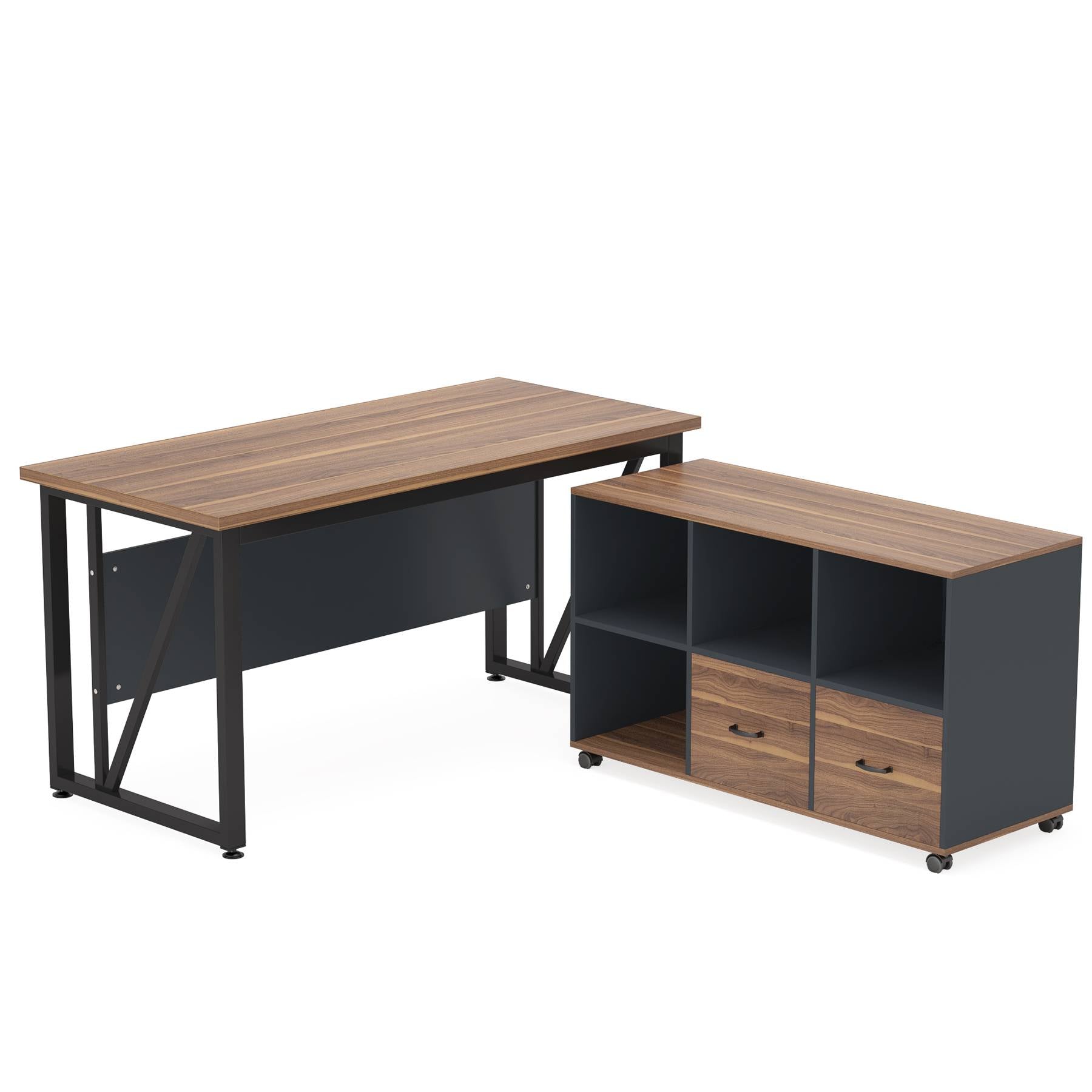 L-Shaped Computer Desk, 140 cm / 160 cm Executive Desk and Mobile File Cabinet