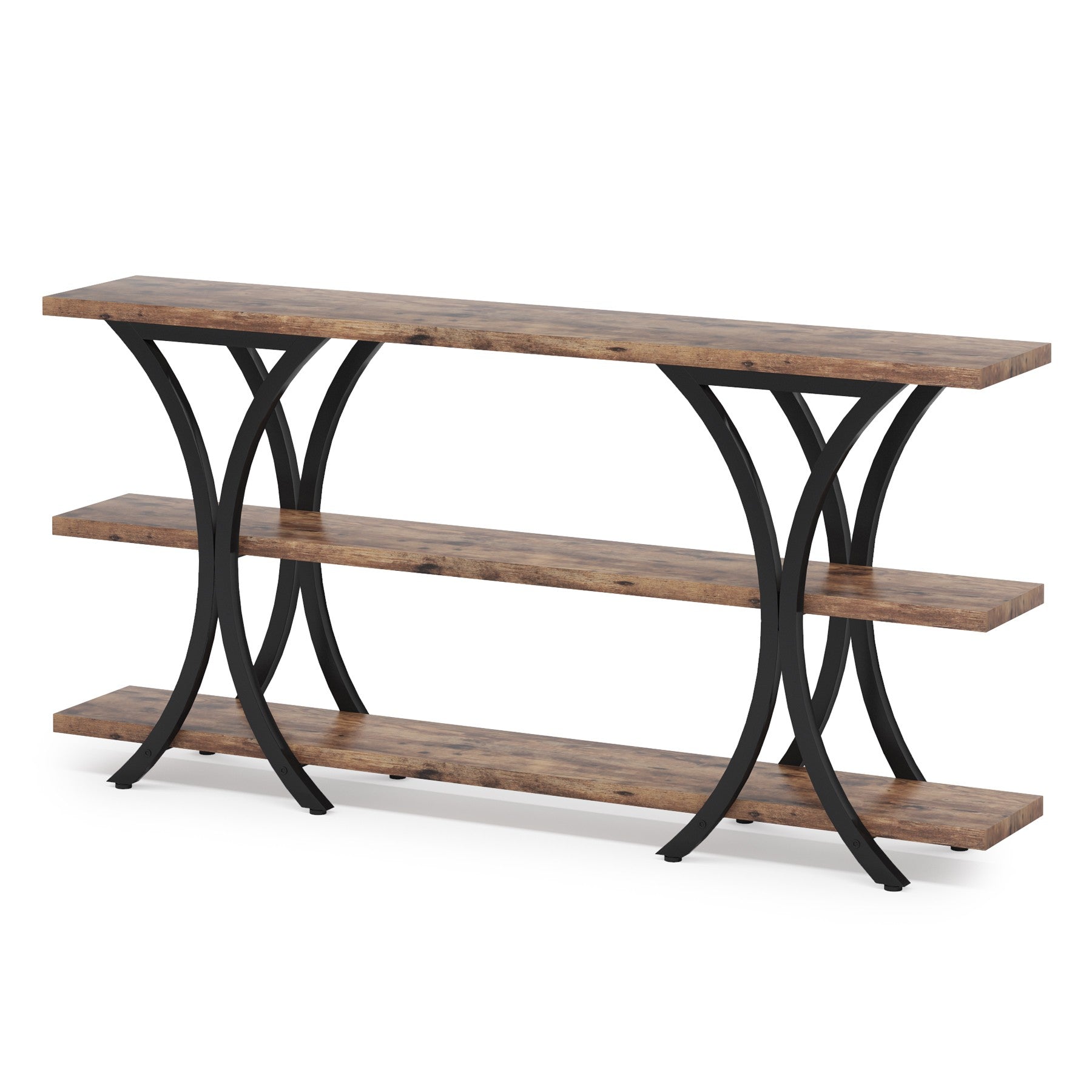 180 cm Console Table, Industrial Entryway Sofa Table with 3-Tier Shelves