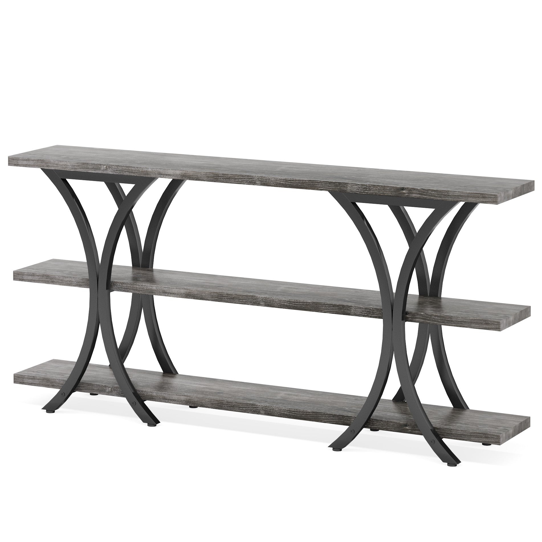 180 cm Console Table, Industrial Entryway Sofa Table with 3-Tier Shelves