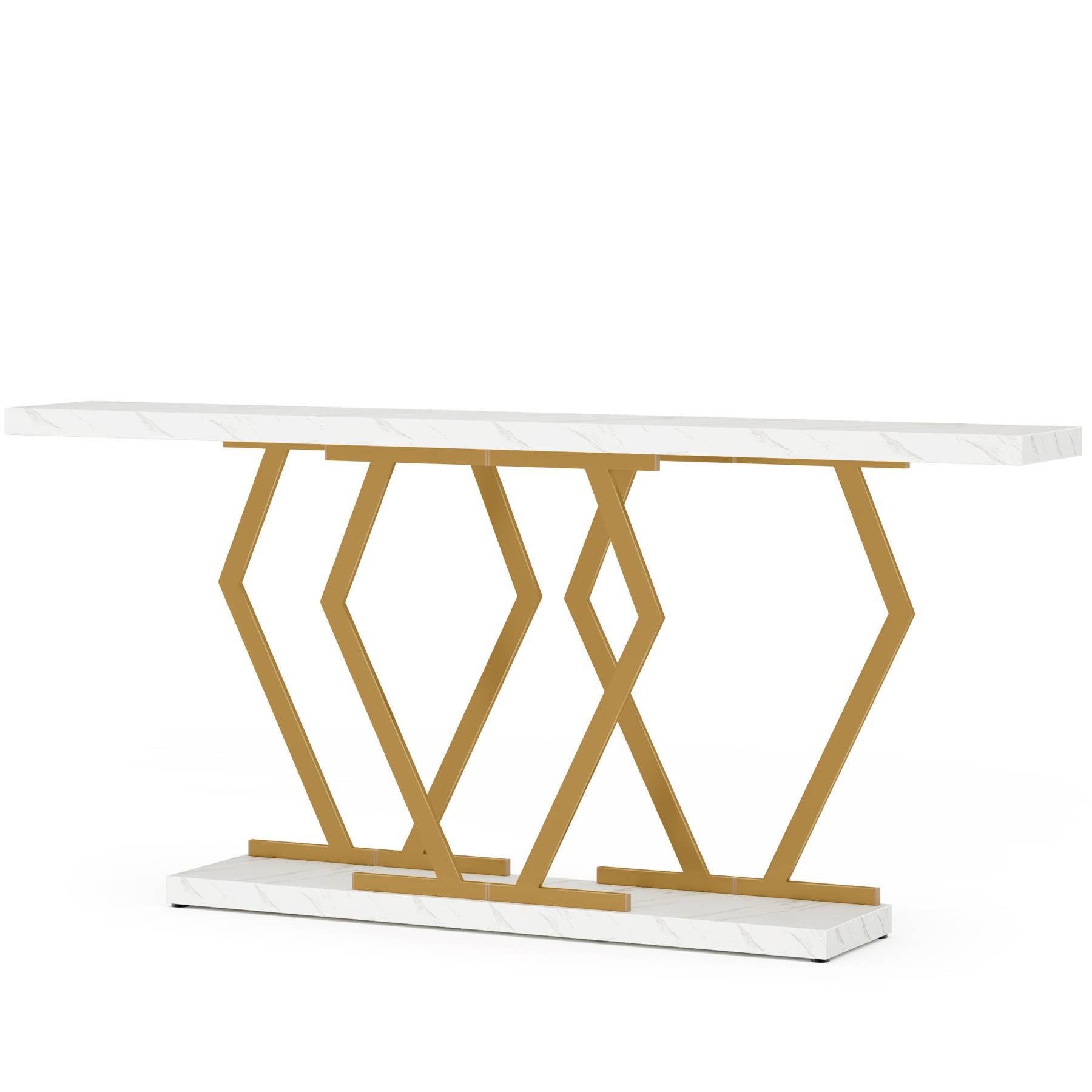 180 cm Console Table, Modern Sofa Table with Faux Marble Tabletop