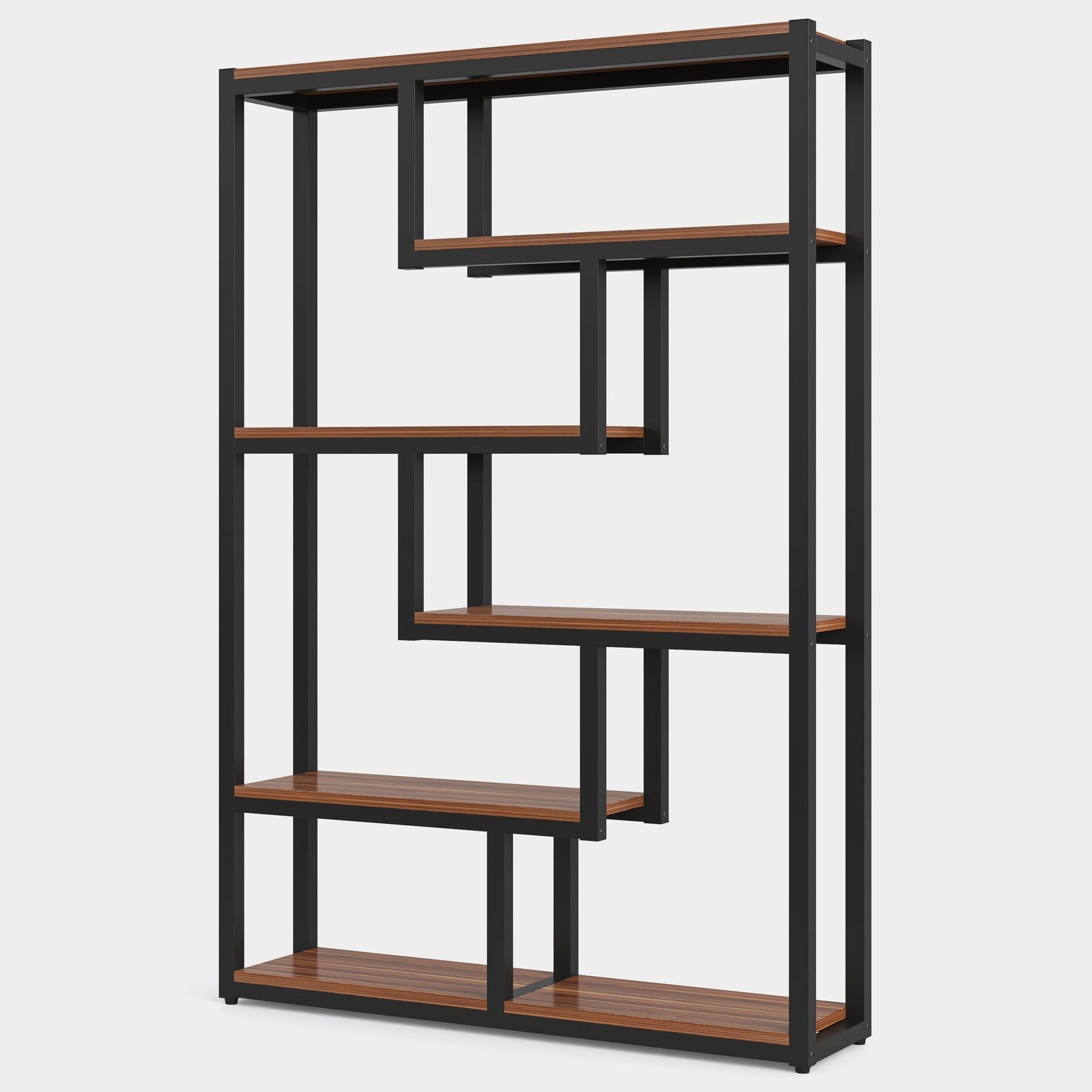 6-Tier Bookshelf, 175 cm Industrial Etagere Bookcase with Staggered Shelves