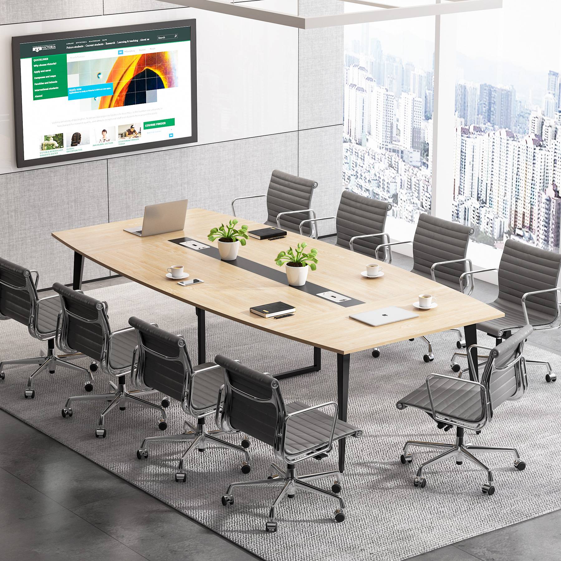 183 cm / 244 cm Conference Table, Modern Boat Shaped Meeting Table