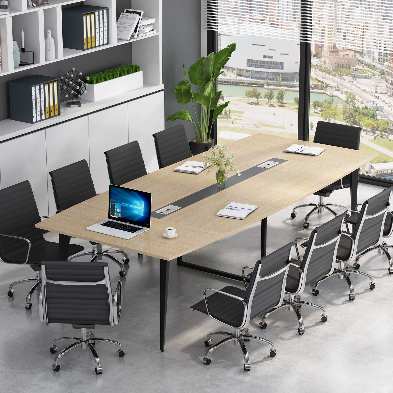 183 cm / 244 cm Conference Table, Modern Boat Shaped Meeting Table