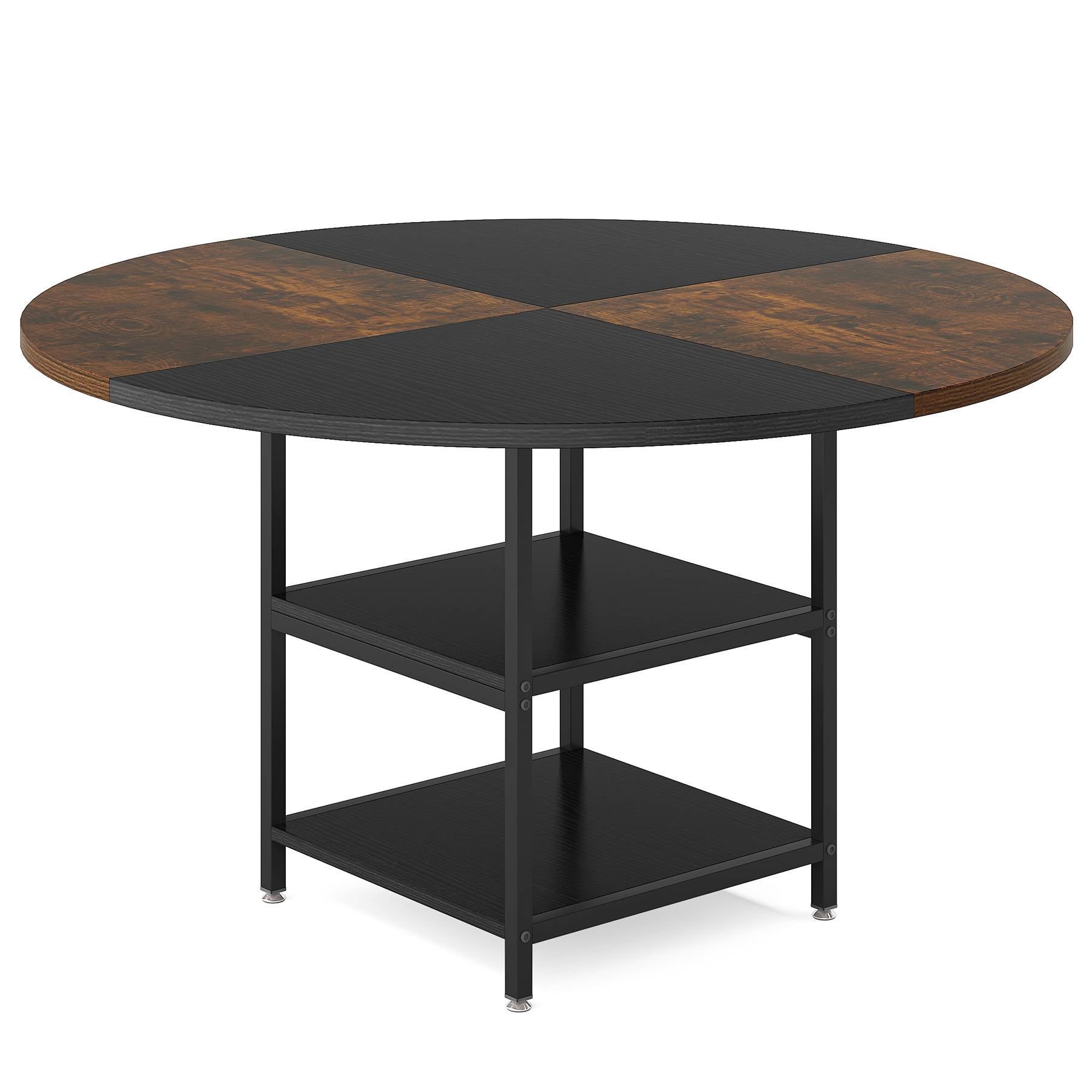 Round Dining Table, 120 cm Kitchen Dinner Table with Storage Shelf