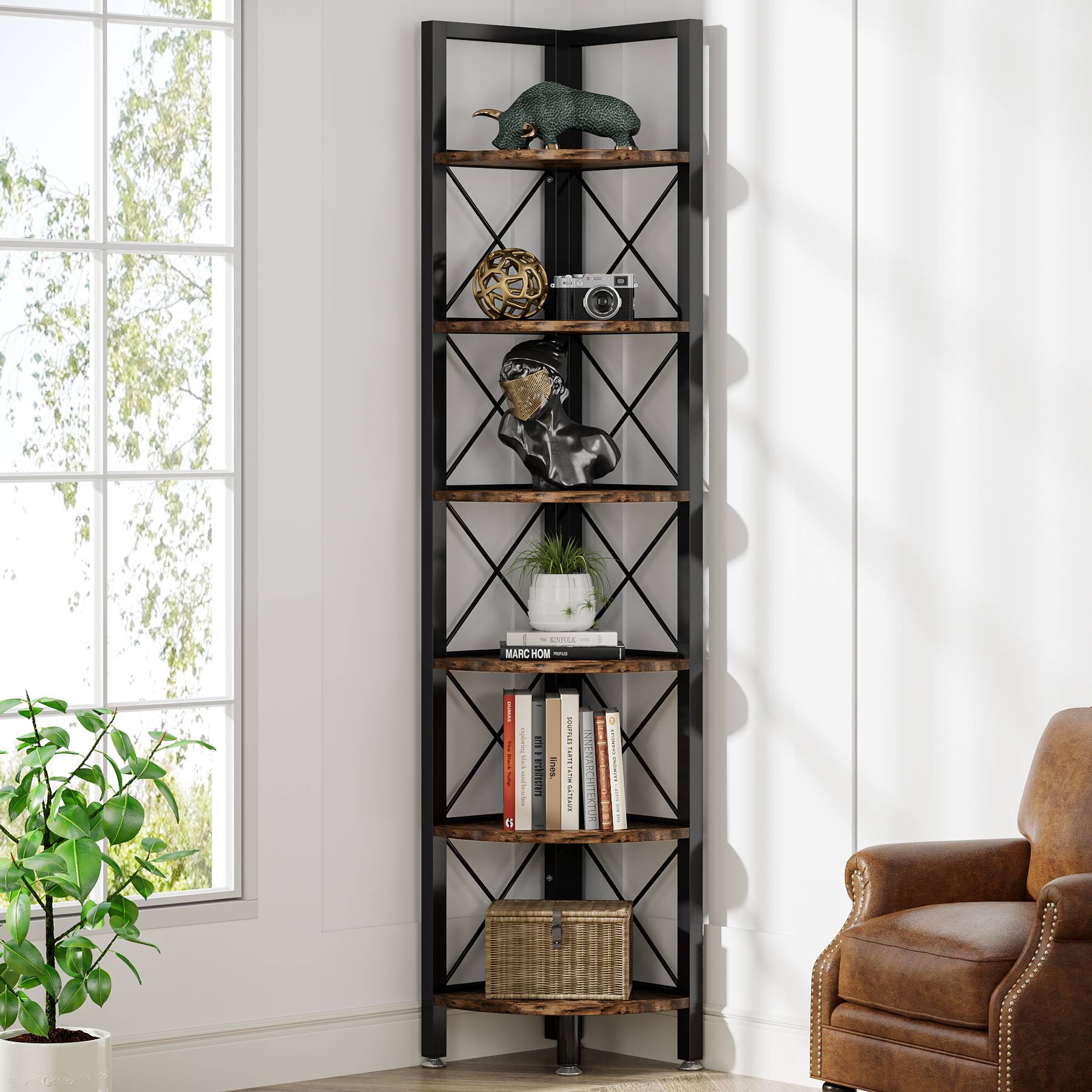 6-Tier Corner Shelf Small Bookshelf Storage Rack for Small Space (15 cm)