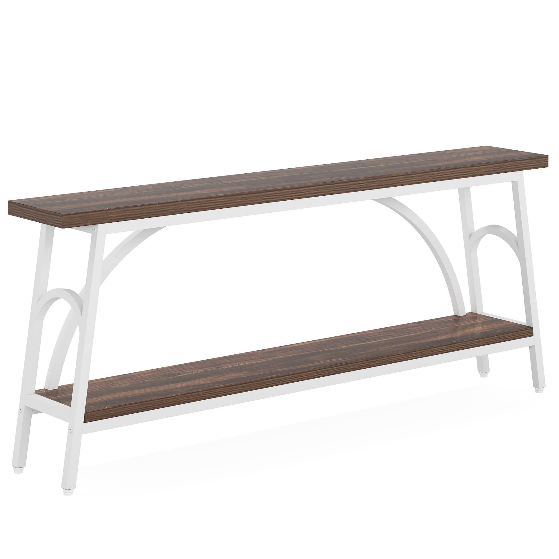 2-Tier Console Table, 180 cm Sofa Table Hallway Table with Open Shelves