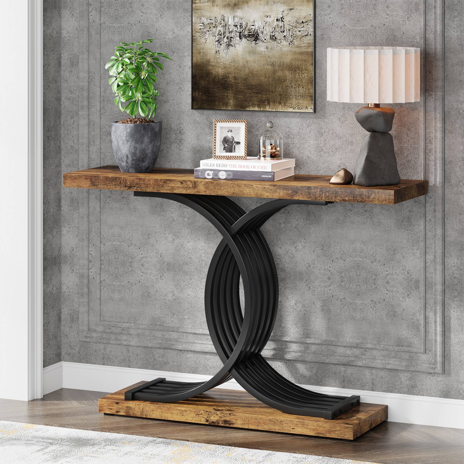 99 cm Console Table, Narrow Faux Marble Entryway Hallway Sofa Table