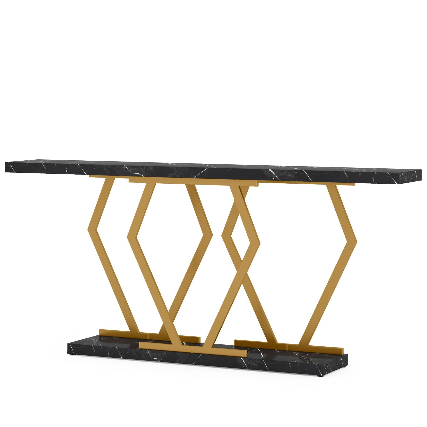 180 cm Console Table, Modern Sofa Table with Faux Marble Tabletop