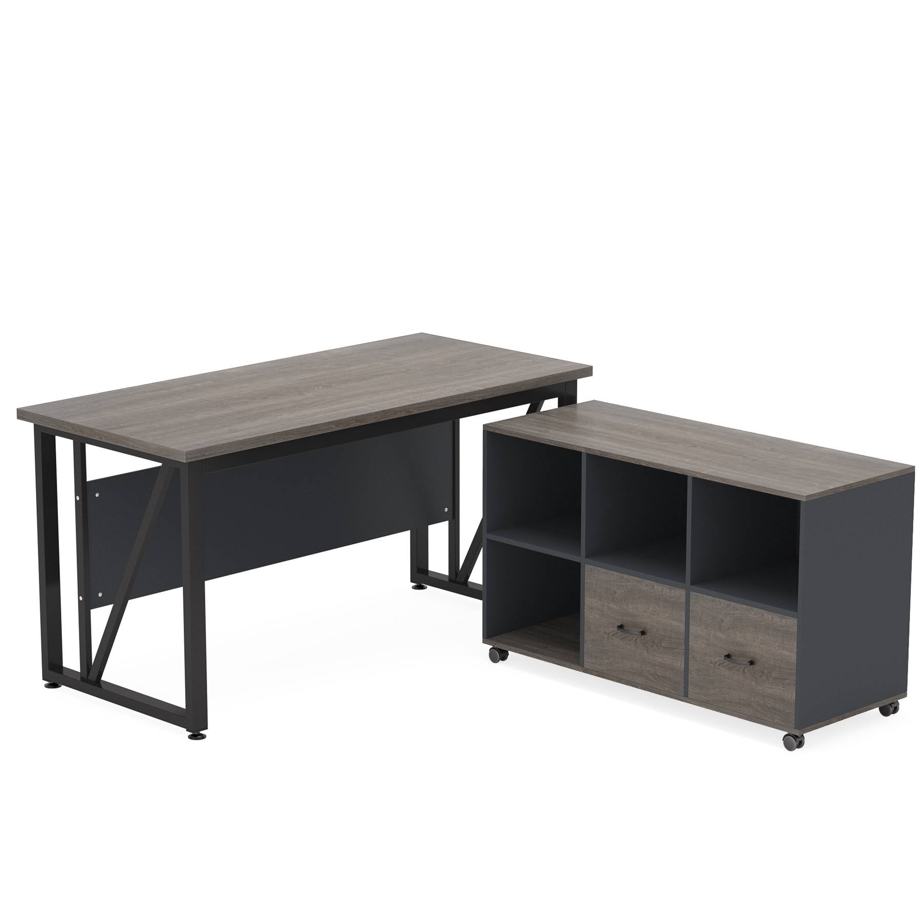 L-Shaped Computer Desk, 140 cm / 160 cm Executive Desk and Mobile File Cabinet