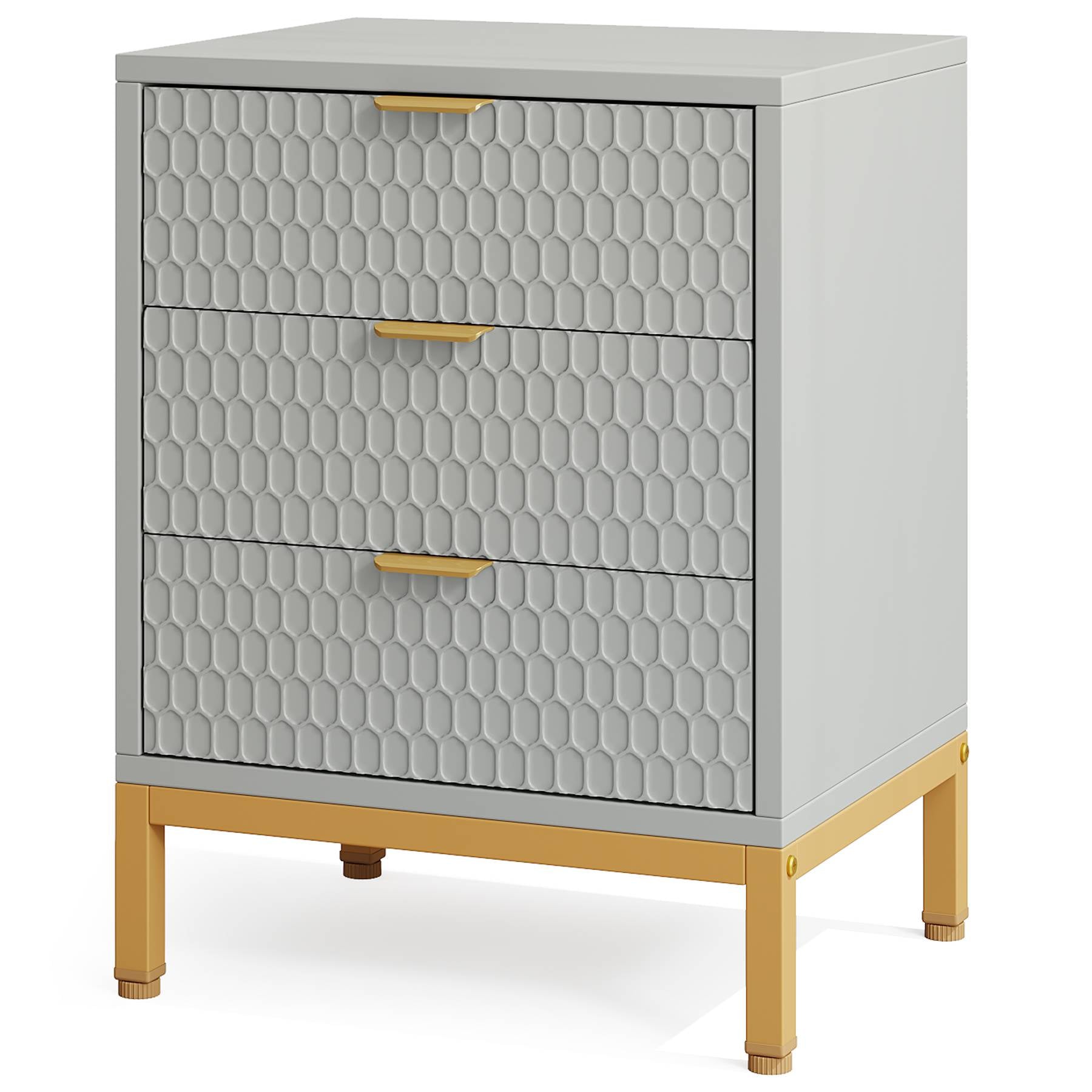 Modern Nightstand, 65.5 cm Tall Bedside Table with 3 Drawers