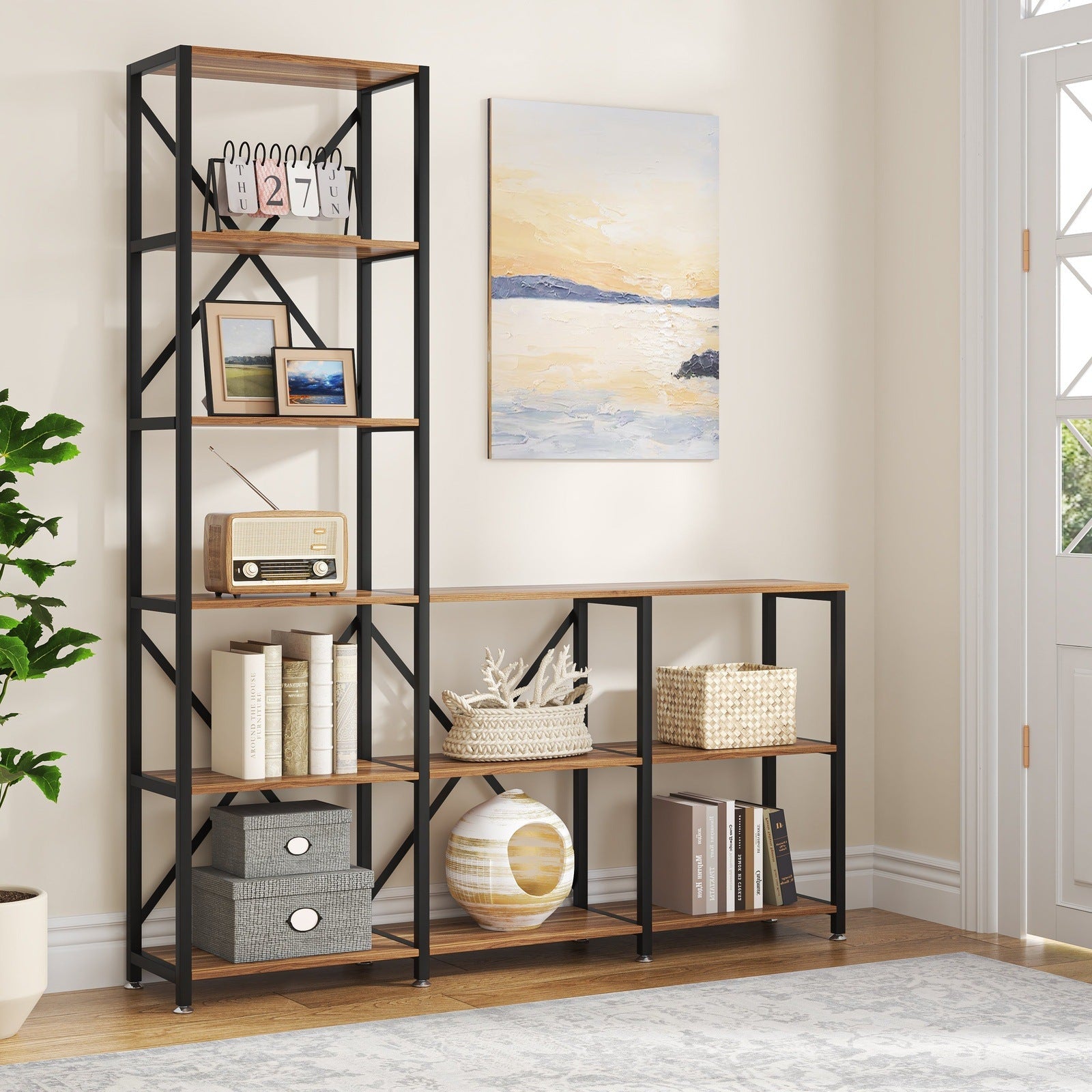 9-Shelf Bookshelf, Industrial Ladder Corner Etagere Bookcase (Converted to cm)