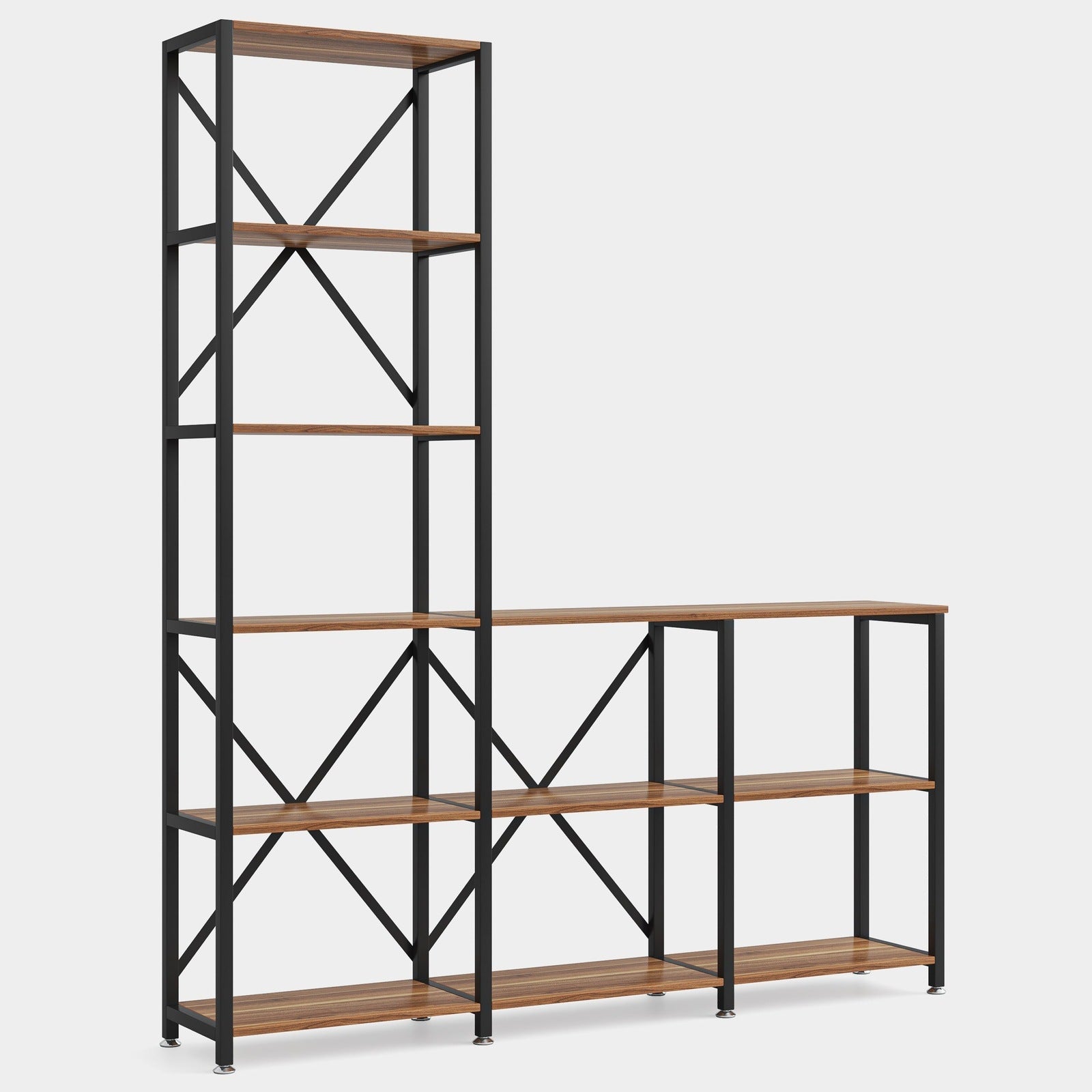 9-Shelf Bookshelf, Industrial Ladder Corner Etagere Bookcase (Converted to cm)