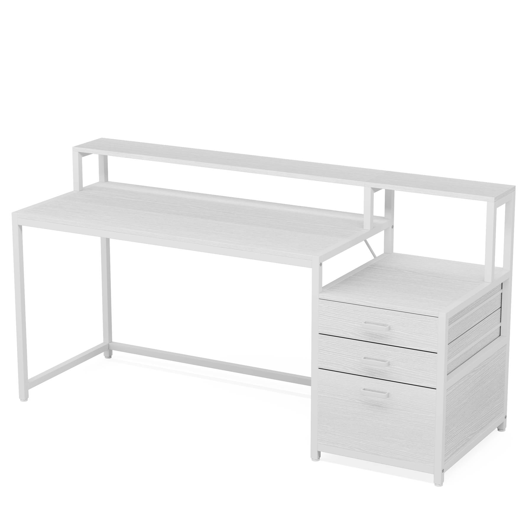 160 cm Computer Desk, Ergonomic Office Desk with Drawers & Monitor Stand