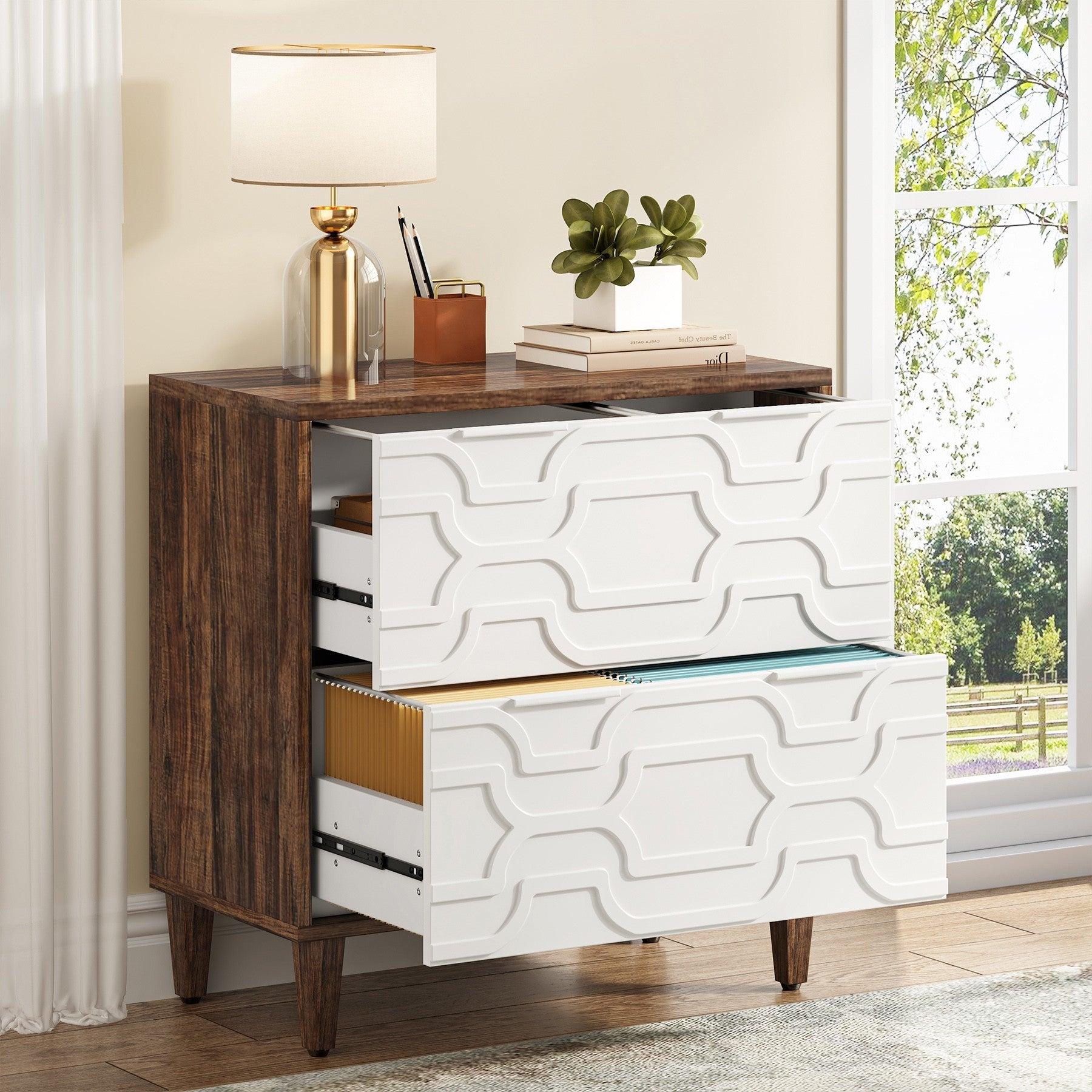 Wood File Cabinet, 2-Drawer Storage Cabinet for A4/Letter/Legal Size (cm)