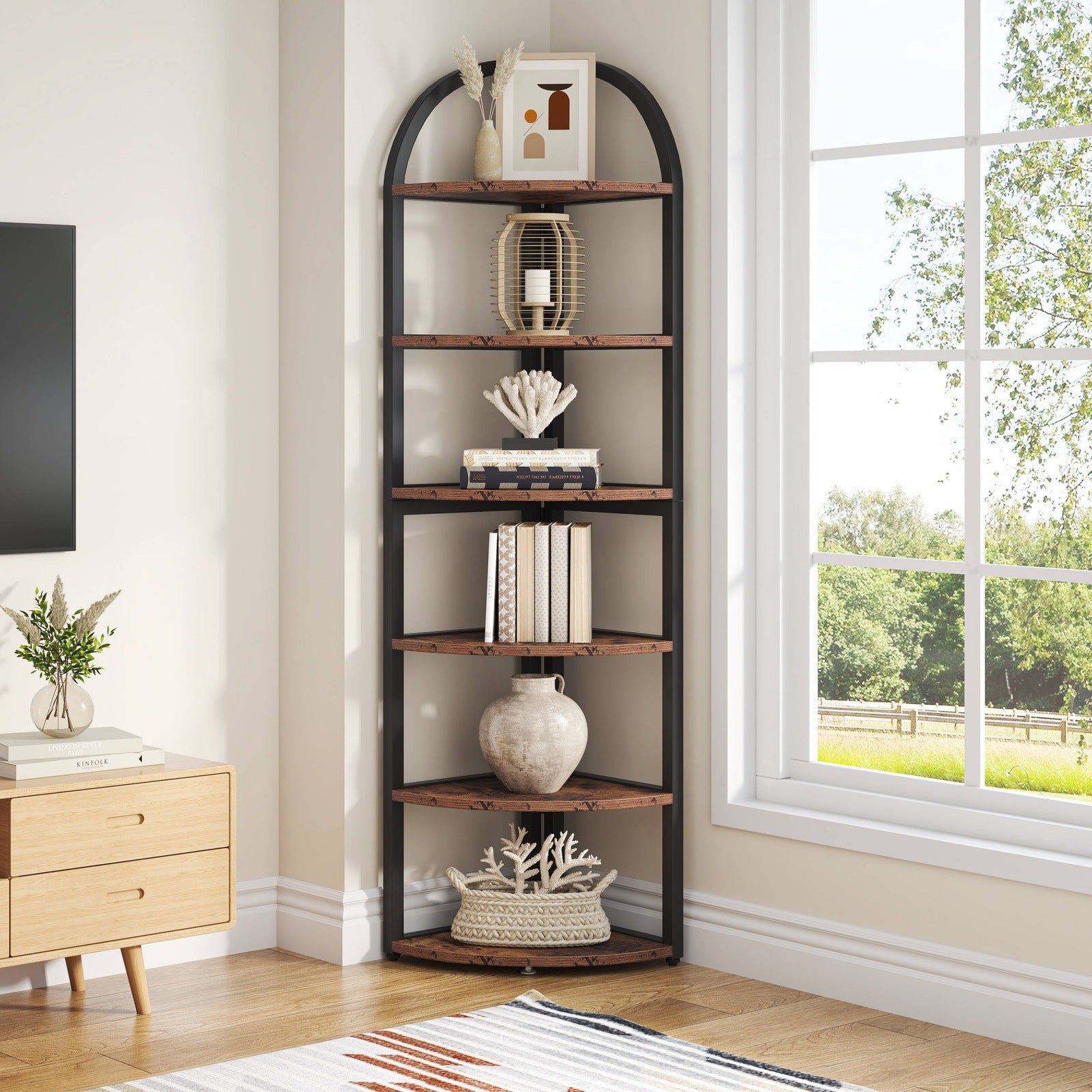 6-Tier Corner Shelf, 180 cm Tall Corner Bookshelf for Small Space