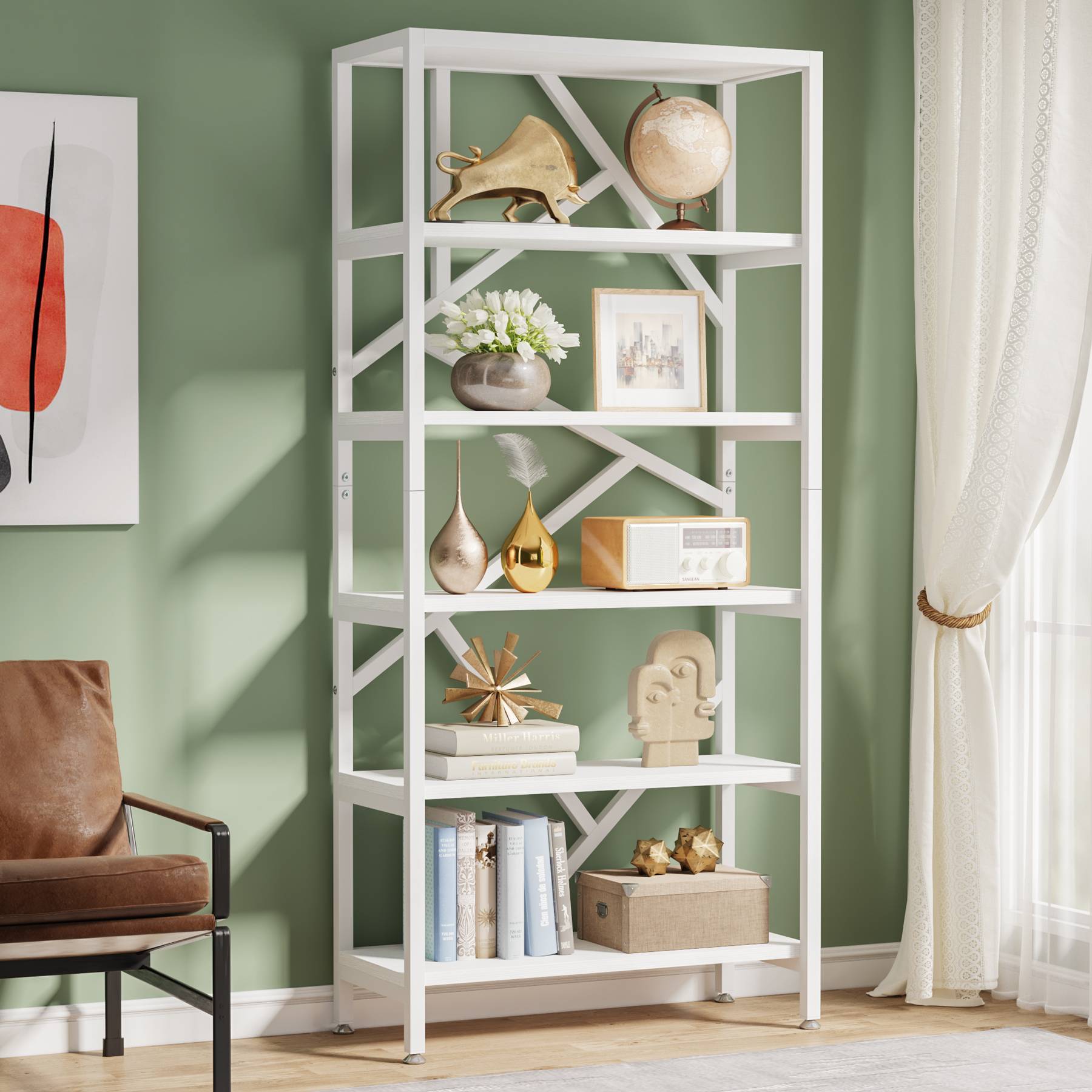 180 cm Bookshelf, Industrial Etagere Bookcase 6 Shelf Display Rack