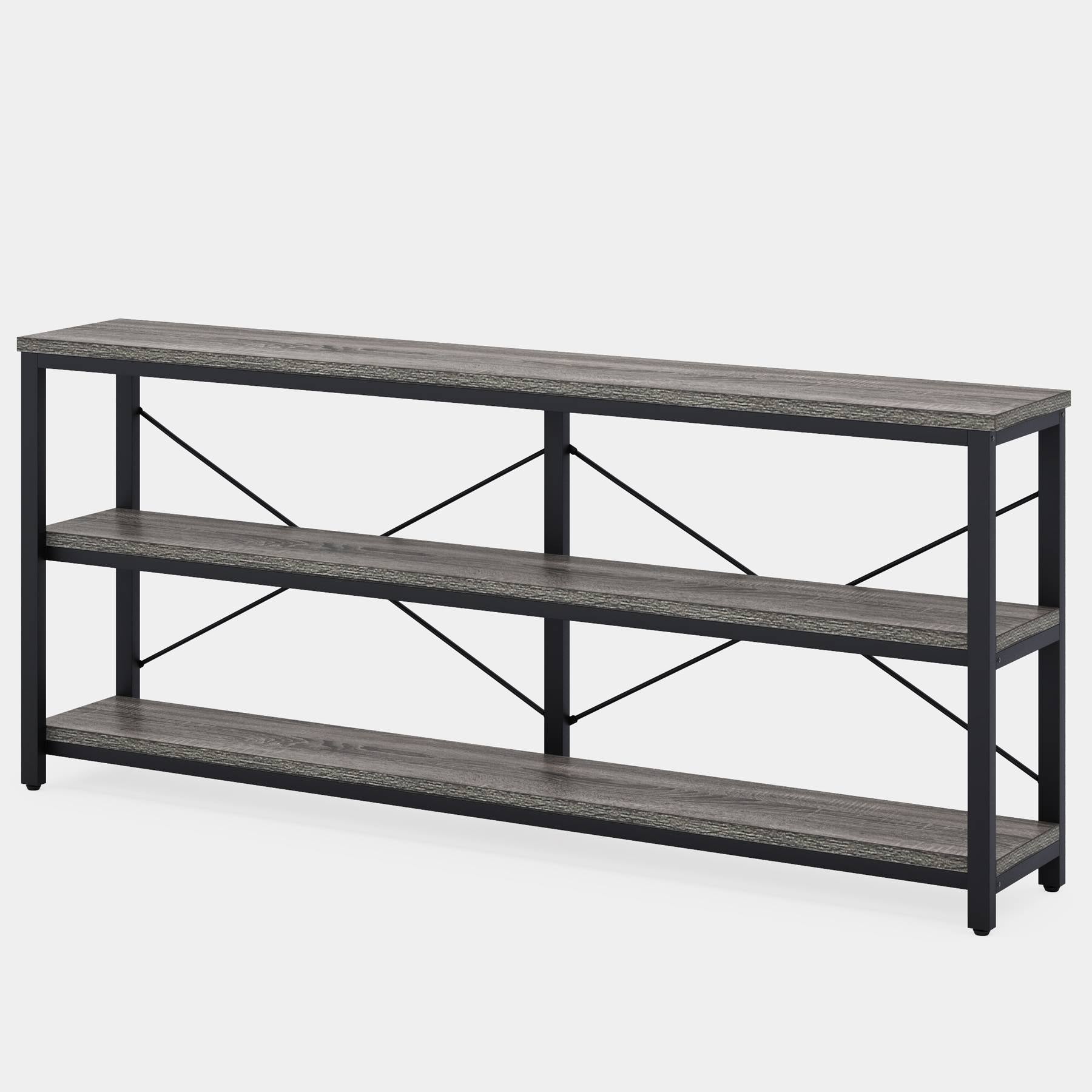 180 cm Console Table, 3-Tier Sofa Table with Metal Frame