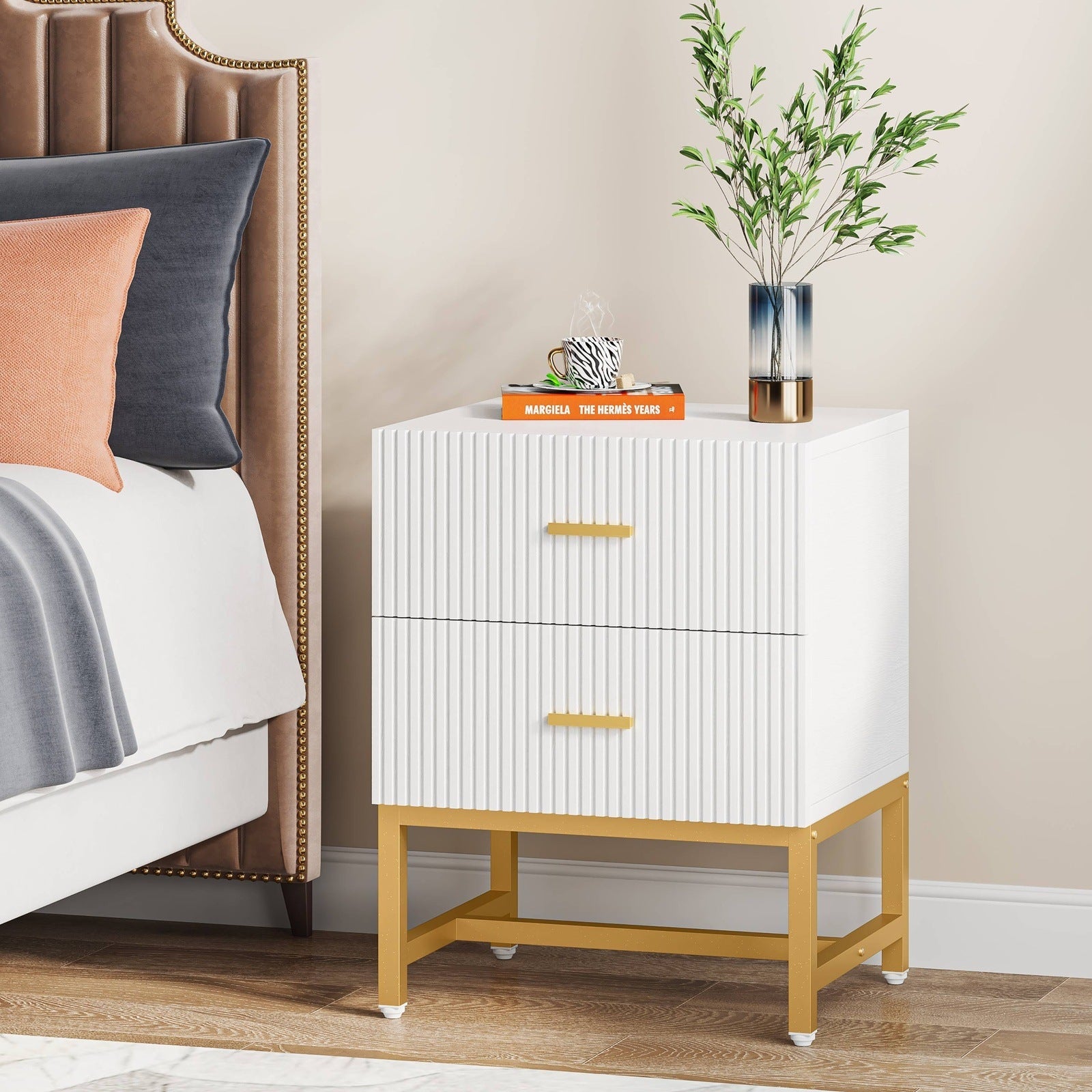 2-Drawer Nightstand, Modern Bedside End Table with Storage (in cm)